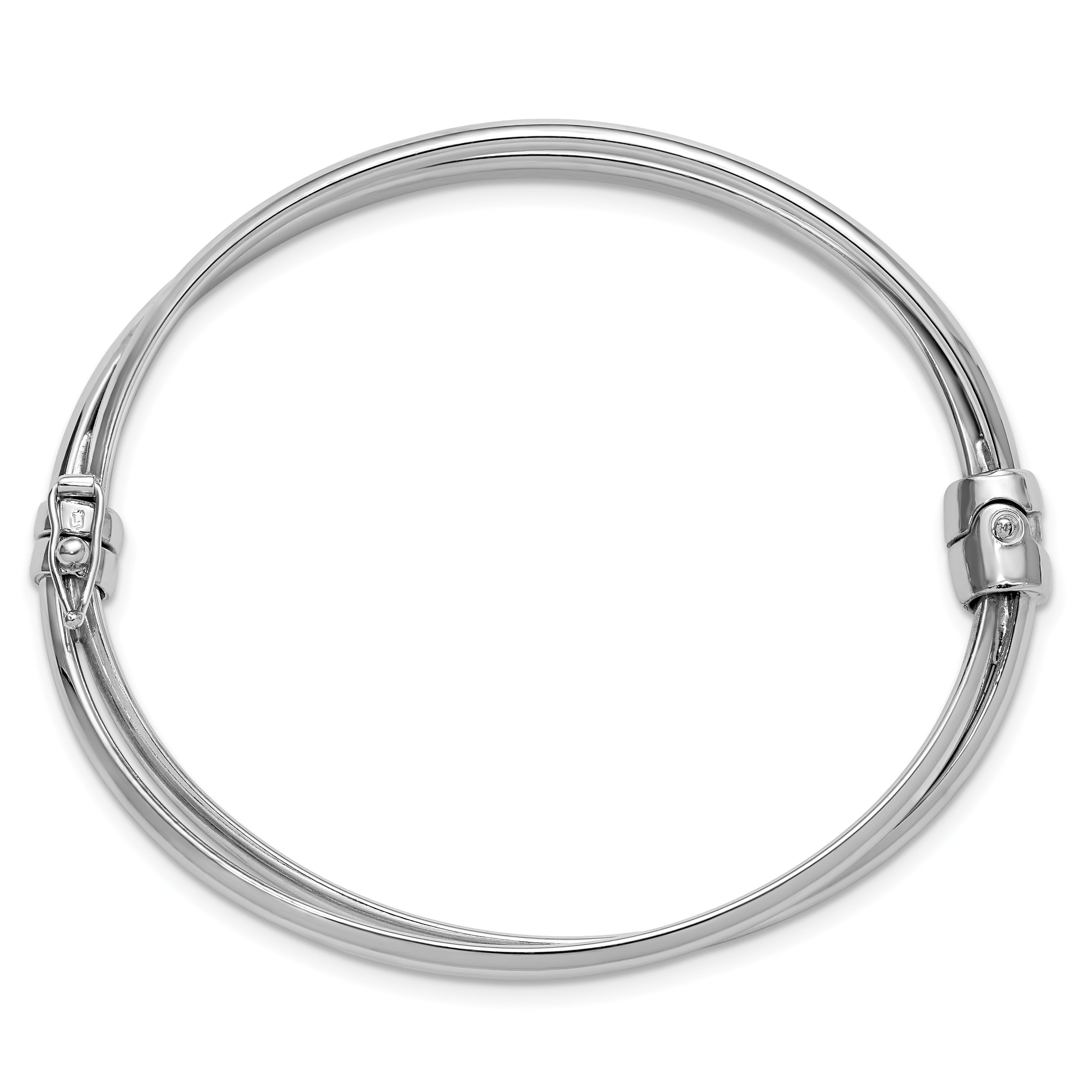 Sterling Silver RH-plated Polished/Brushed Twist Hinged Bangle Secondary image