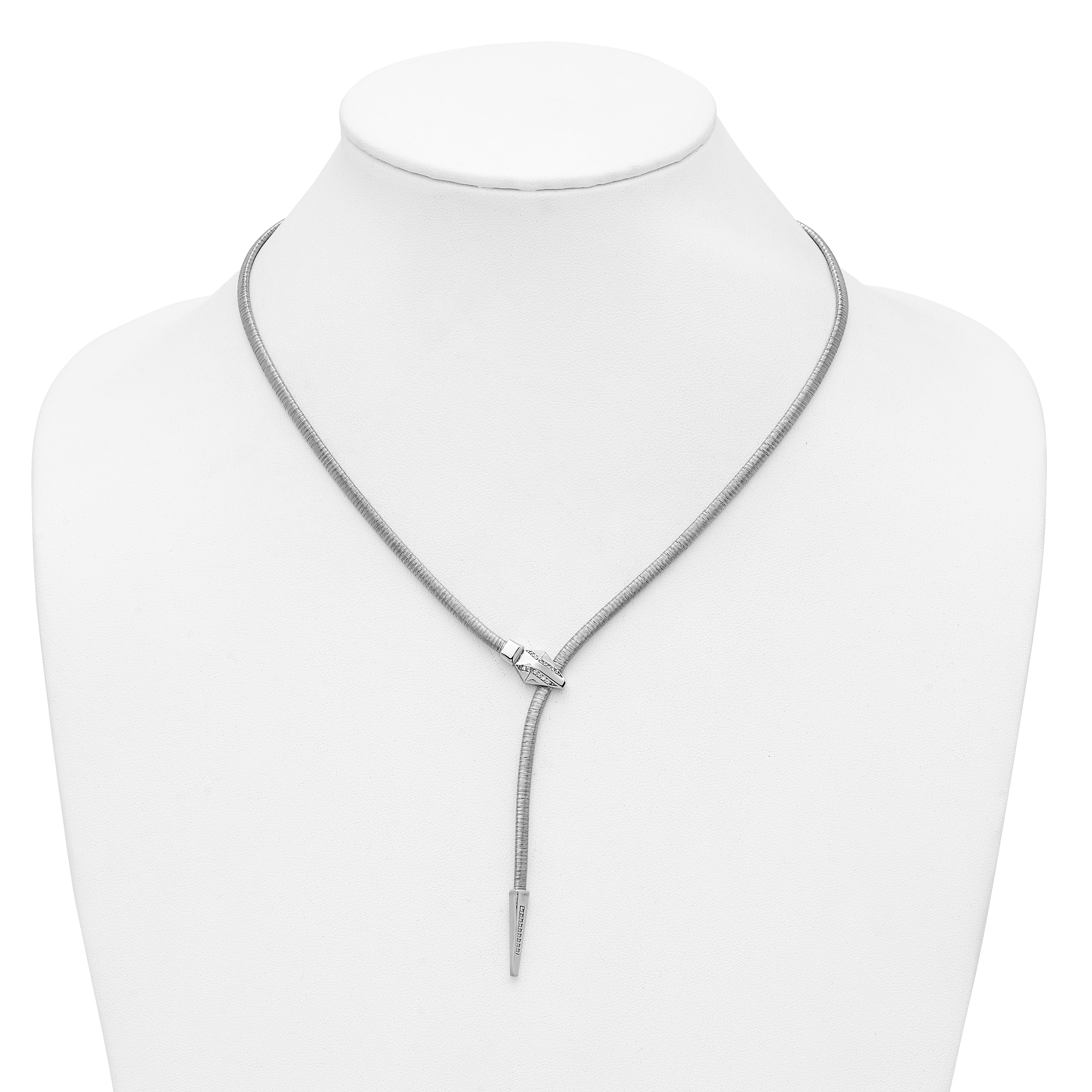 SS RH-plated Polished/Textured CZ Lariat Snake w/ 2in ext. Necklac