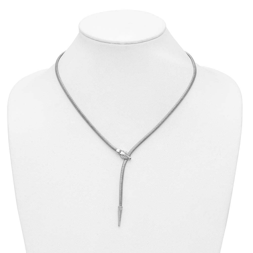 SS RH-plated Polished/Textured CZ Lariat Snake w/ 2in ext. Necklac