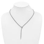 SS RH-plated Polished/Textured CZ Lariat Snake w/ 2in ext. Necklac