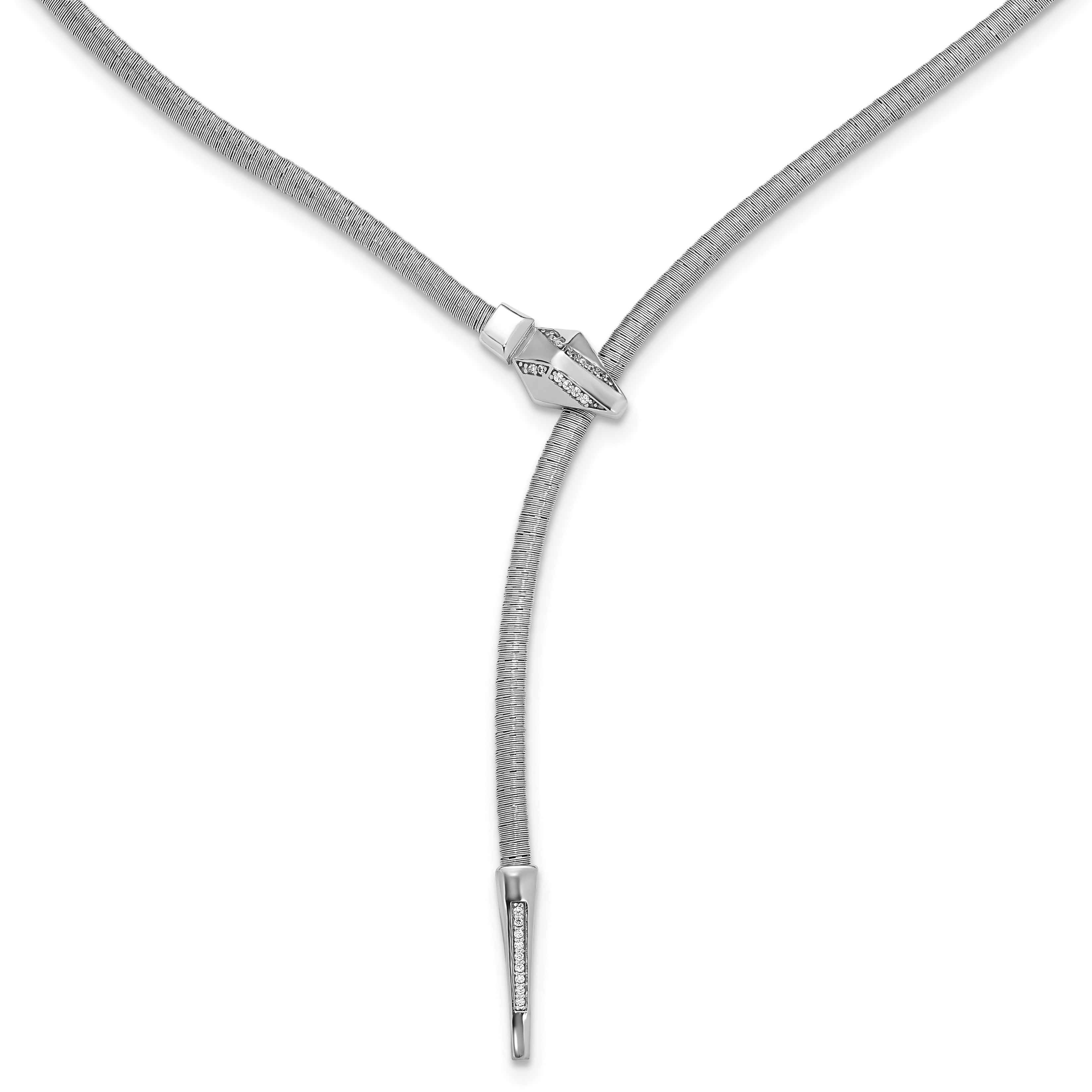 SS RH-plated Polished/Textured CZ Lariat Snake w/ 2in ext. Necklac Main image
