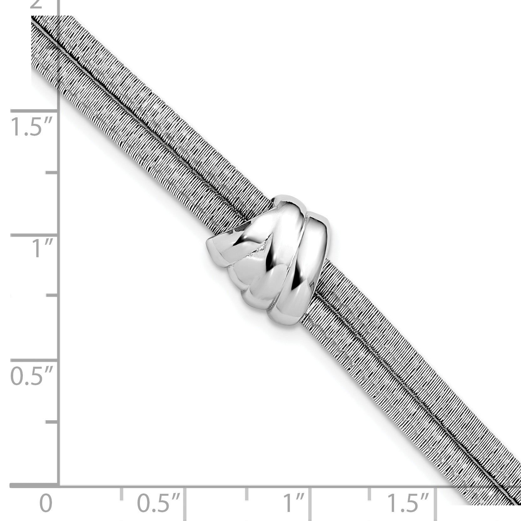 SS Rh-plt Polished/Textured 2 Strand Wrapped Knot w/1in ext. Brace