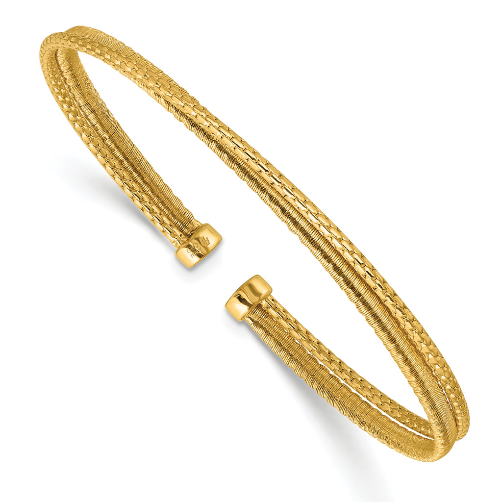 Sterling Silver Gold-plated Polished/Satin/Textured Flexible Cuff