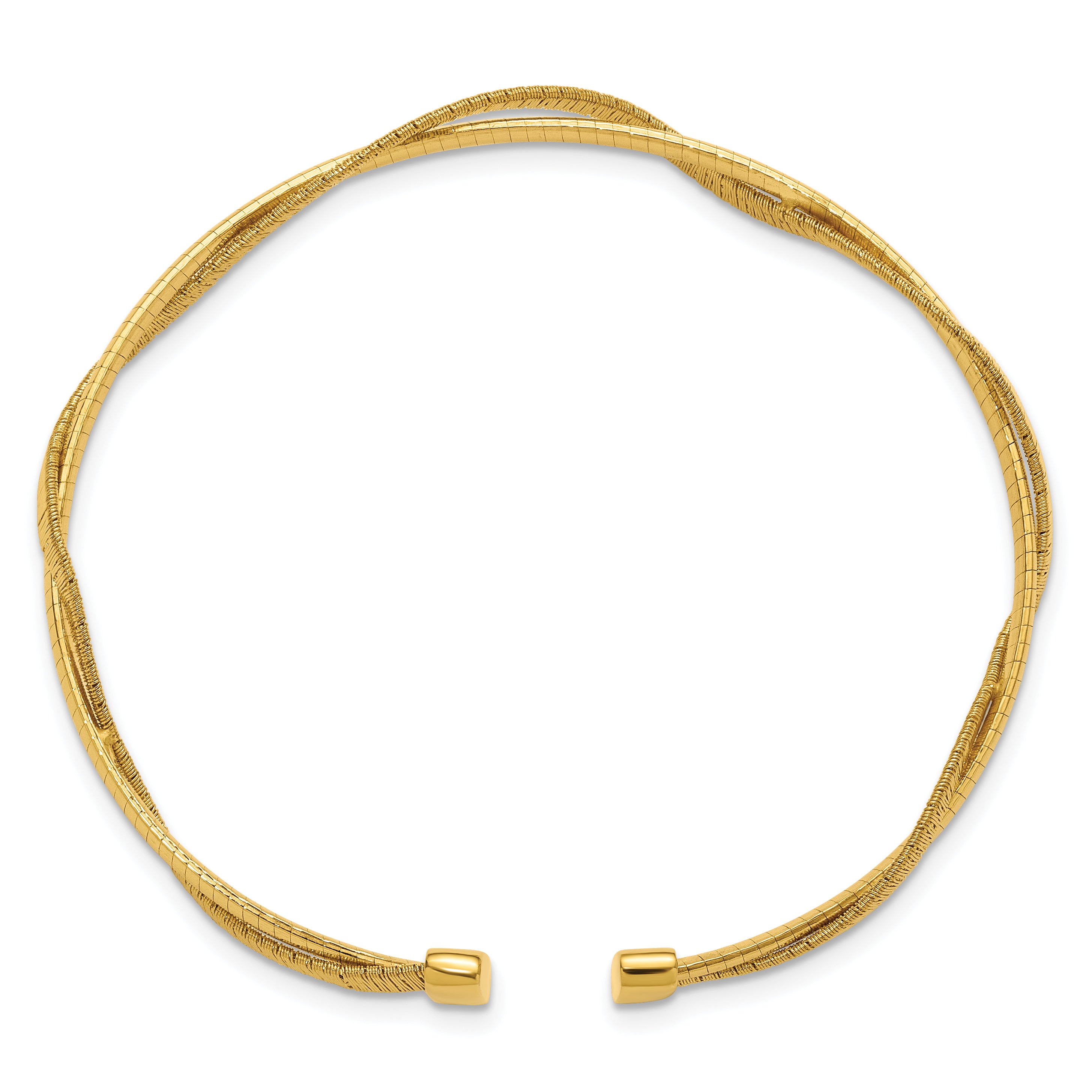 SS Gold-plat Polished/Textured Twisted 2-strand Flexible Cuff Bang Secondary image