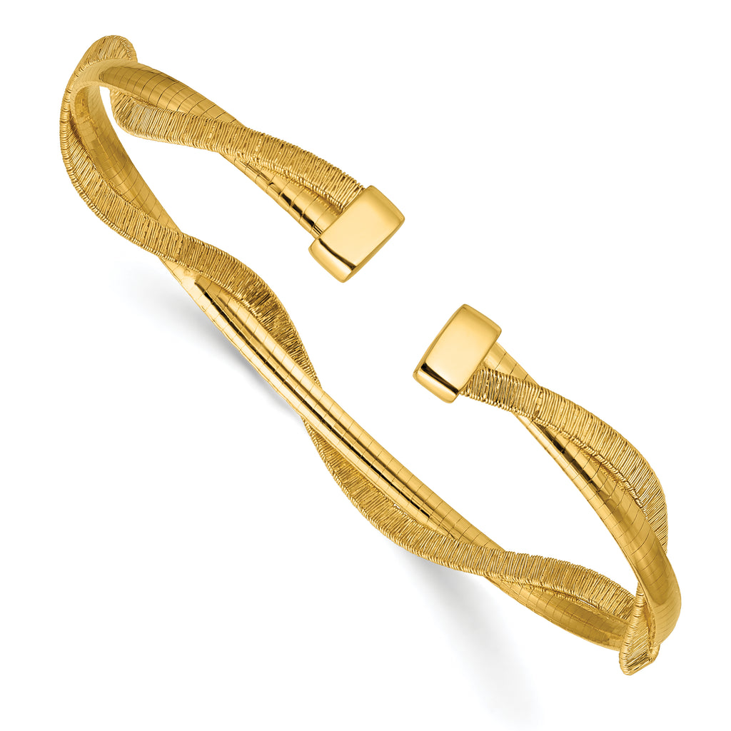 SS Gold-plat Polished/Textured Twisted 2-strand Flexible Cuff Bang