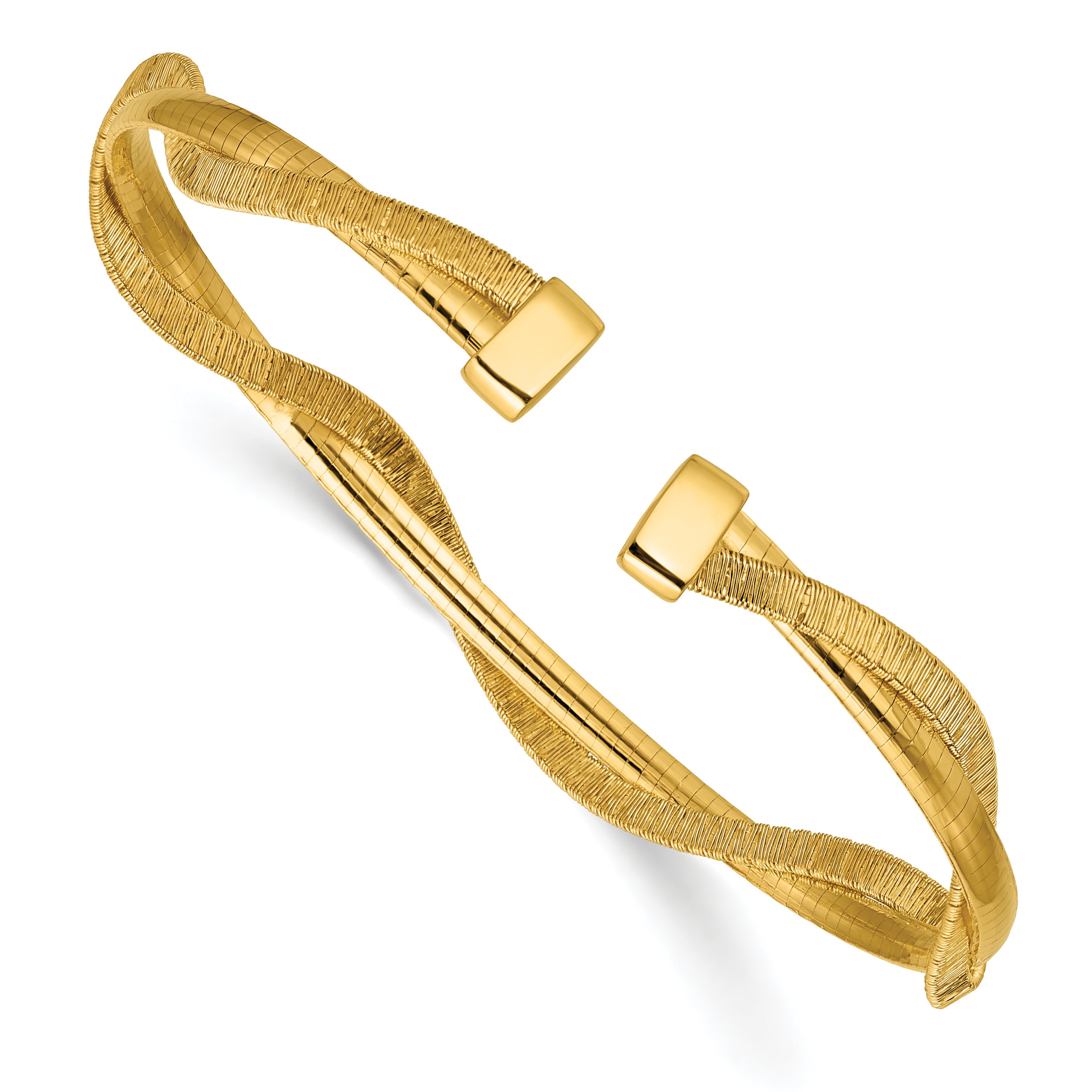 SS Gold-plat Polished/Textured Twisted 2-strand Flexible Cuff Bang
