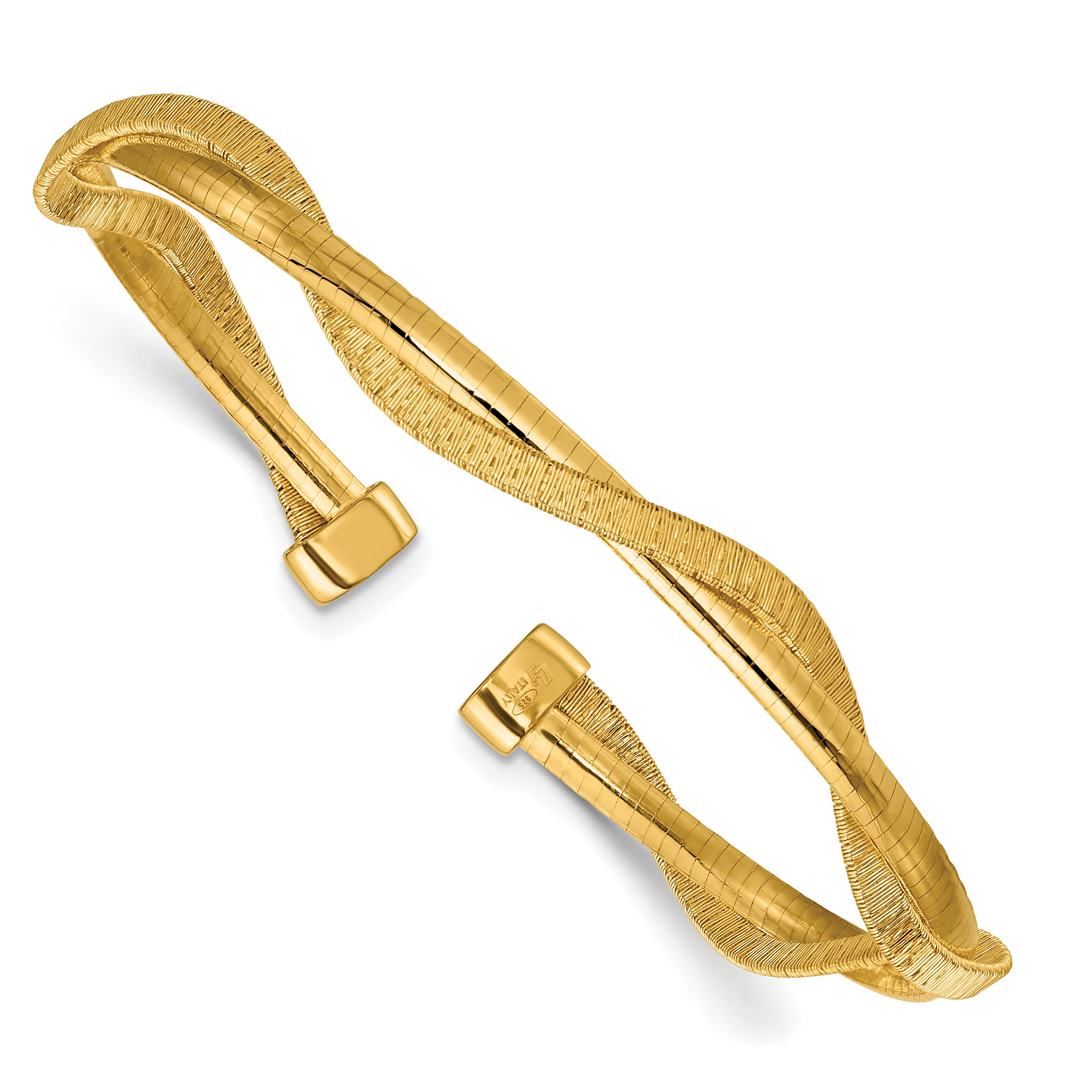 SS Gold-plat Polished/Textured Twisted 2-strand Flexible Cuff Bang Main image