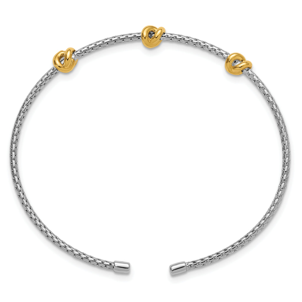 SS RH-pl and Gold-pl Polished/Textured Love Knot Flexible Cuff Ban