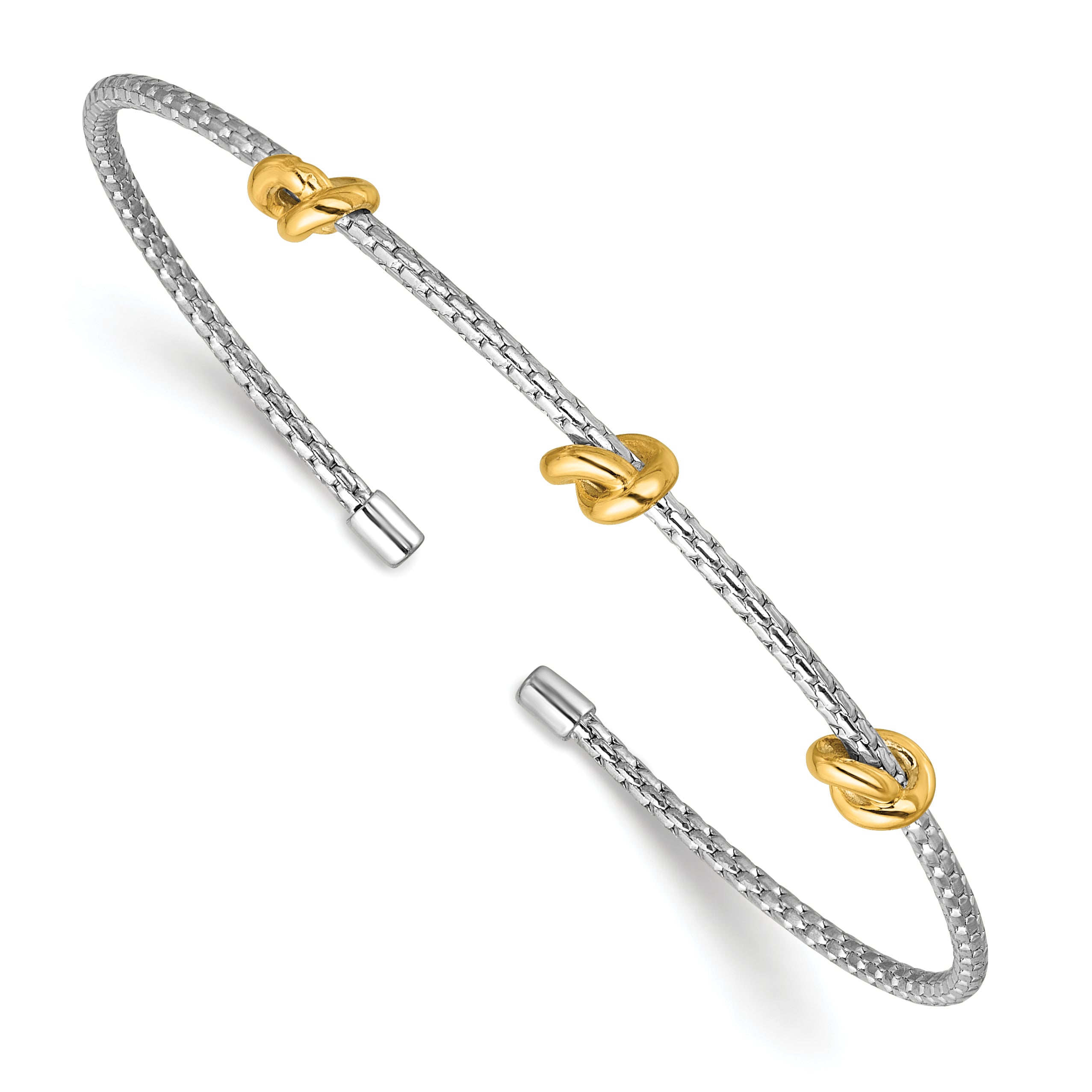 SS RH-pl and Gold-pl Polished/Textured Love Knot Flexible Cuff Ban Main image