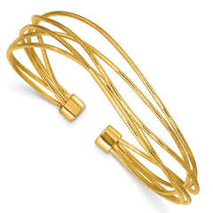 SS Gold-plated Polished and Textured Multi-strand Twist Cuff Bangl