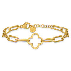 Sterling Silver Gold-plated Clover Fancy Link w/1in ext. Bracelet