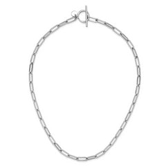 Sterling Silver RH-plated Polished Paperclip Toggle Necklace