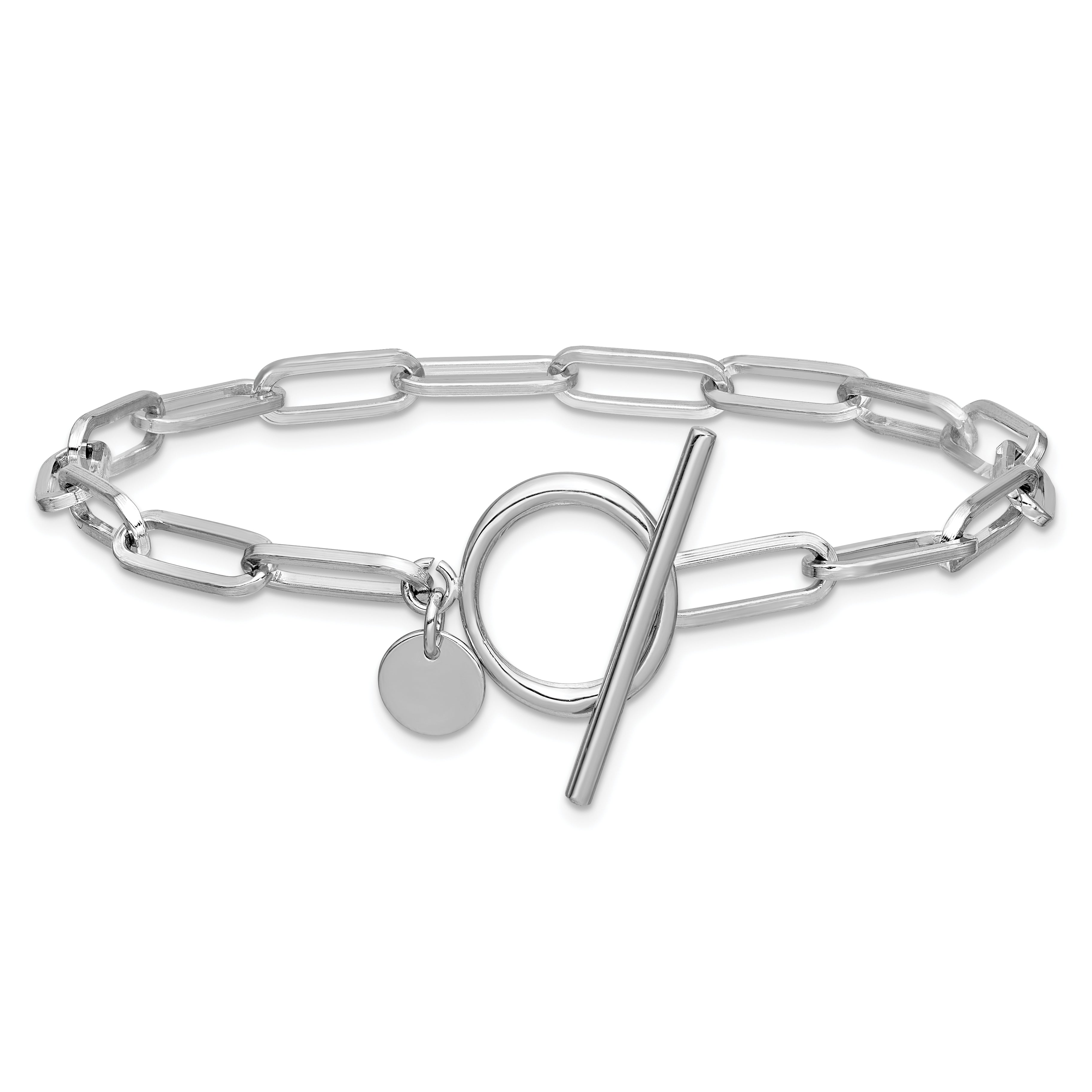 Sterling Silver RH-plated Polished Paperclip Toggle Bracelet