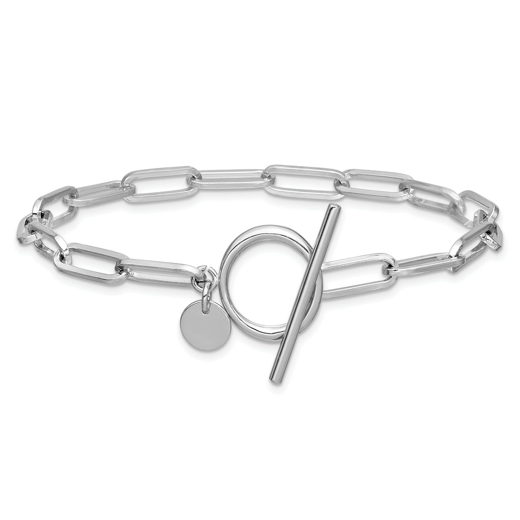 Sterling Silver RH-plated Polished Paperclip Toggle Bracelet