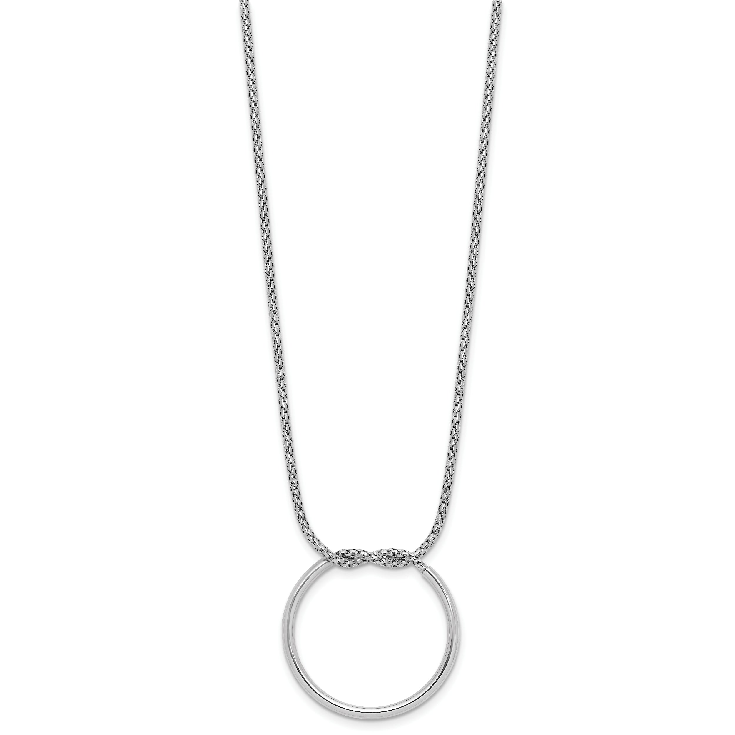 Sterling Silver RH-pl Polished/Textured Circle Pendant w/2in ext.