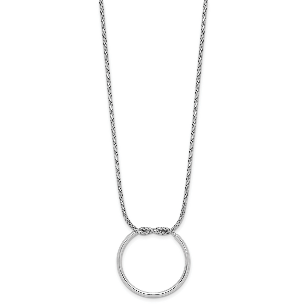 Sterling Silver RH-pl Polished/Textured Circle Pendant w/2in ext.