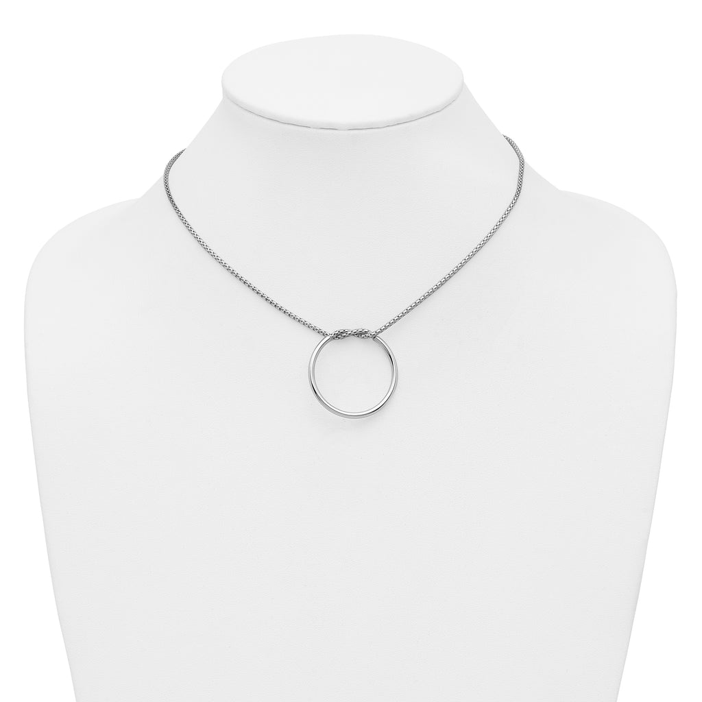 Sterling Silver RH-pl Polished/Textured Circle Pendant w/2in ext.