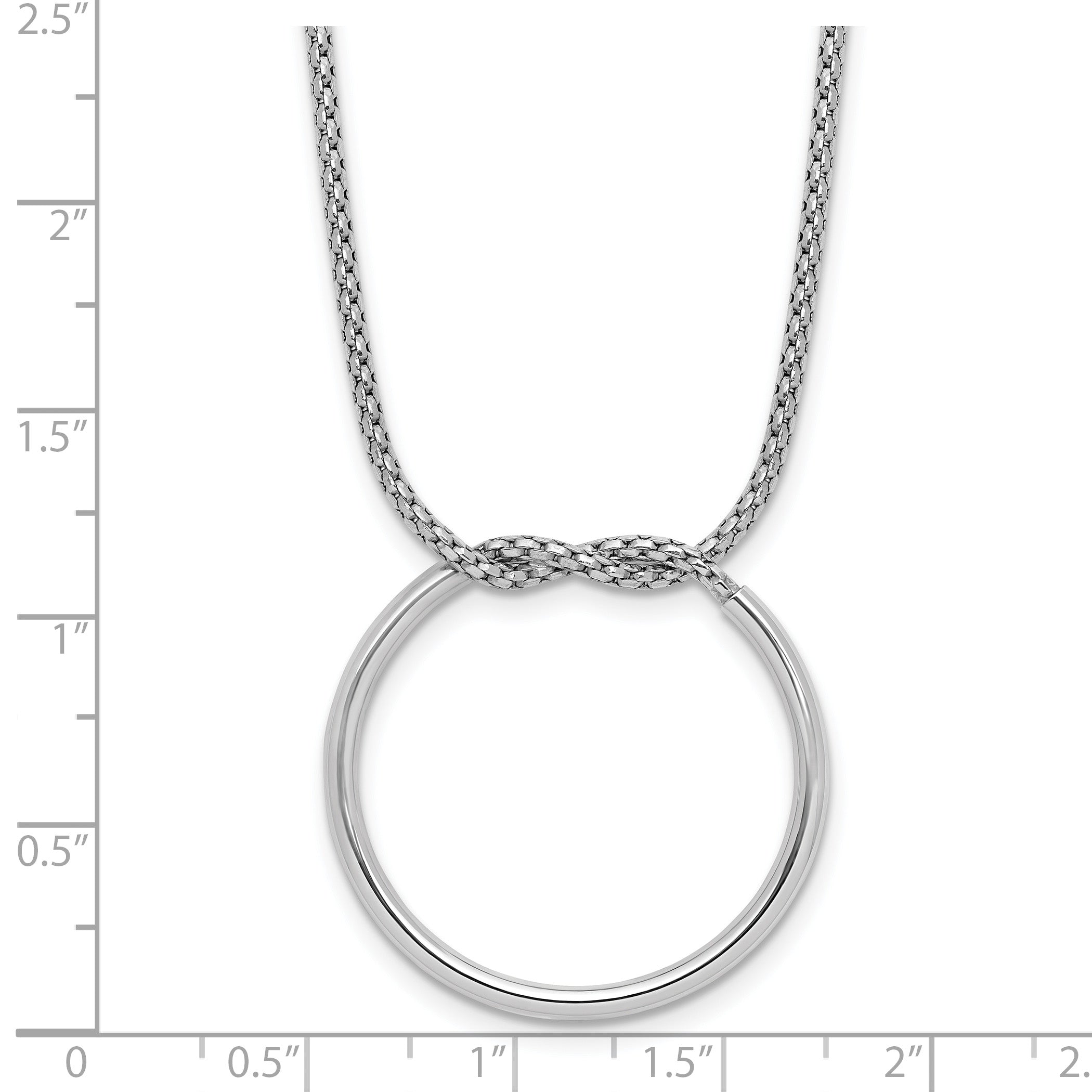 Sterling Silver RH-pl Polished/Textured Circle Pendant w/2in ext.