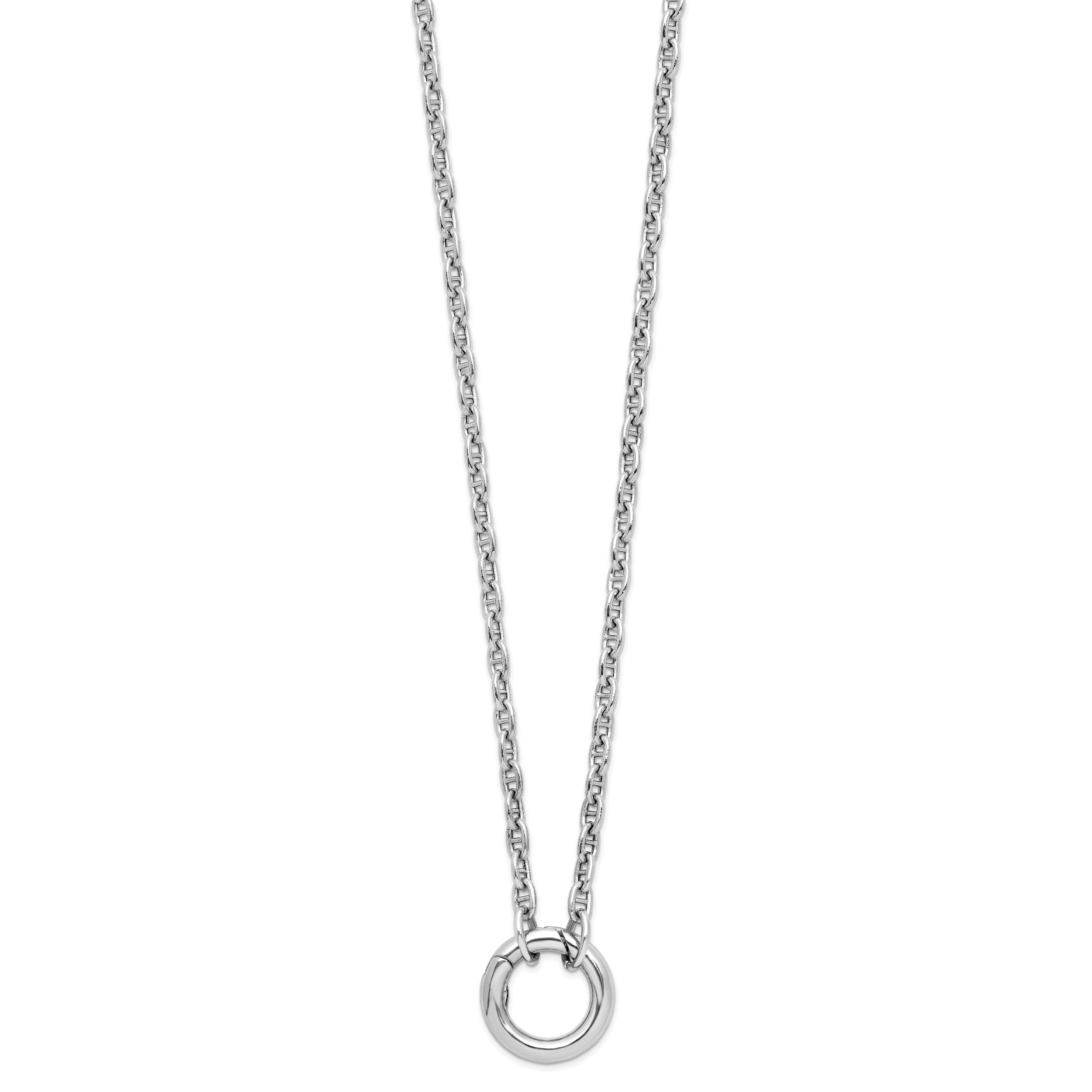 Sterling Silver RH-plated Polished Push Clasp Anchor Link Necklace