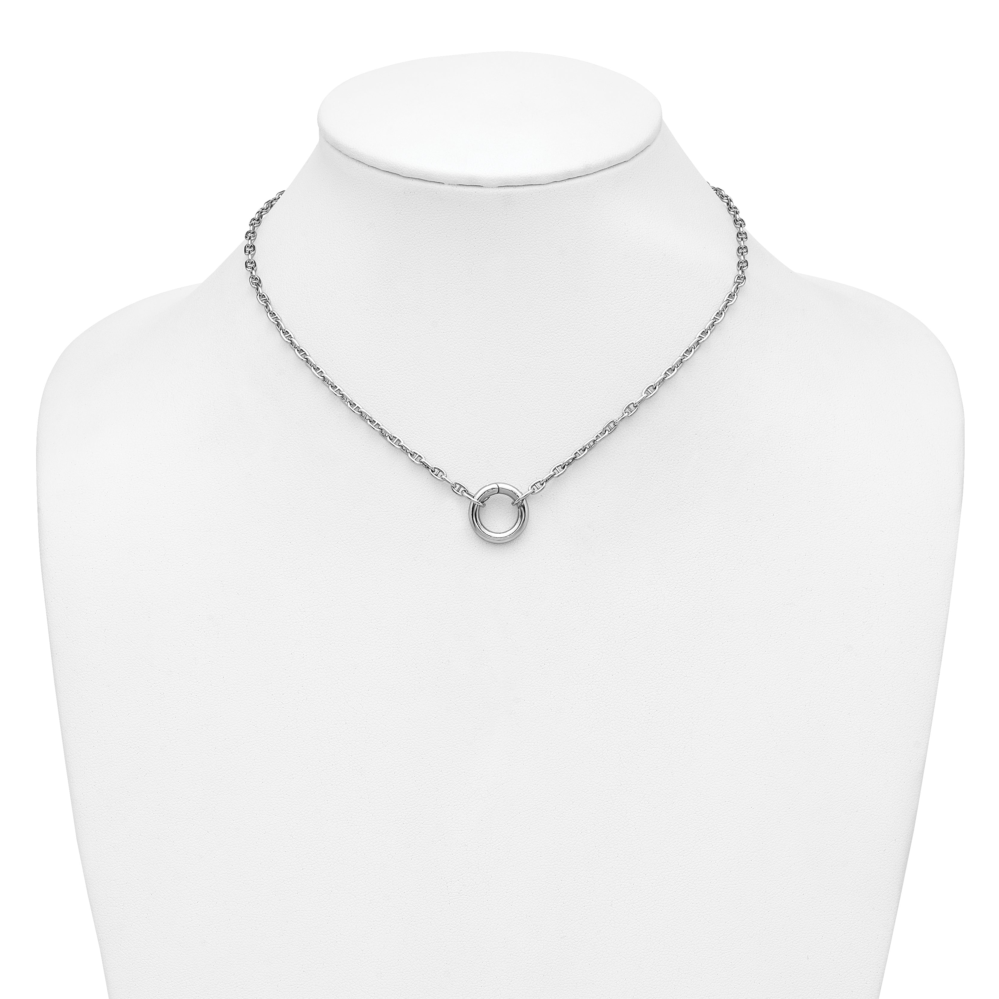 Sterling Silver RH-plated Polished Push Clasp Anchor Link Necklace