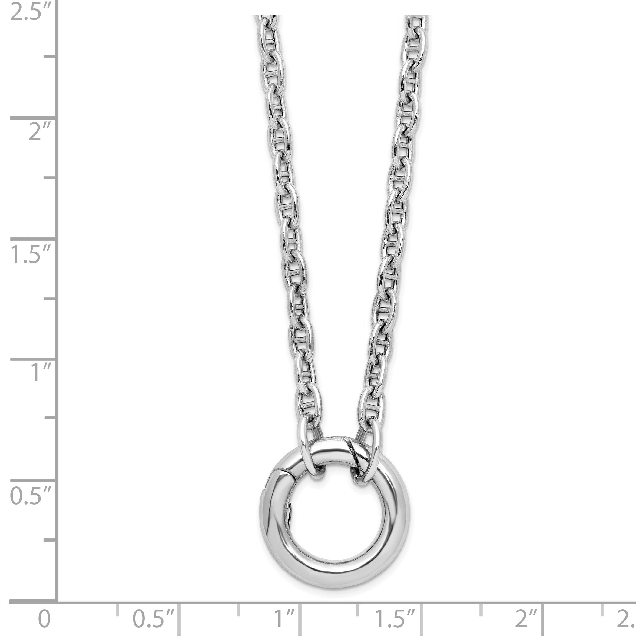 Sterling Silver RH-plated Polished Push Clasp Anchor Link Necklace