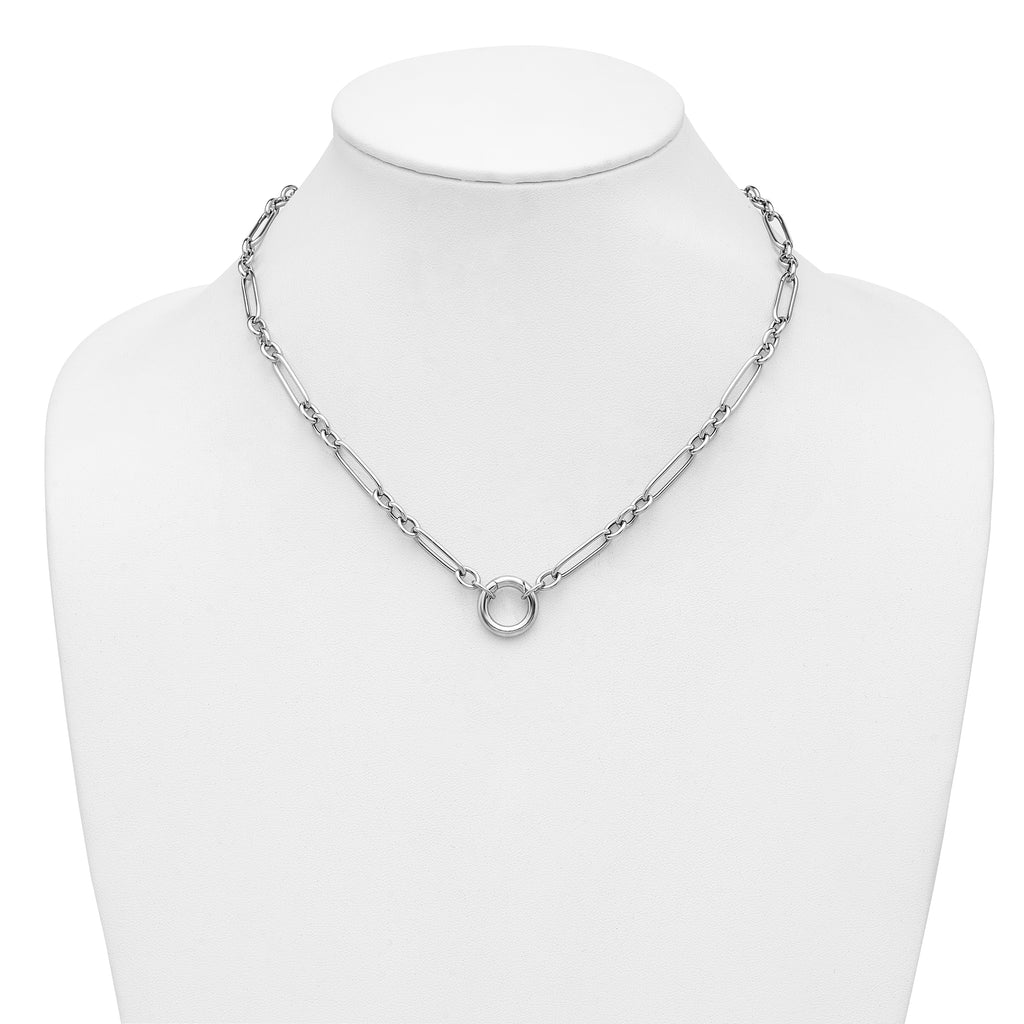 Sterling Silver RH-plated Polished Push Clasp Link  Necklace