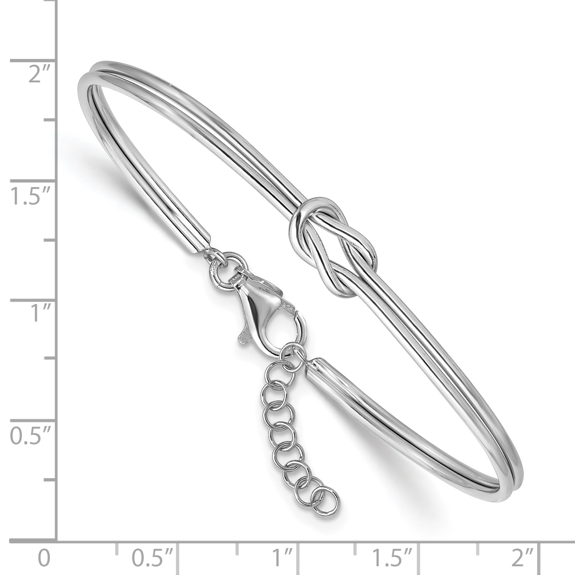Sterling Silver RH-plated Polished Love Knot w/ 1in ext. Bangle