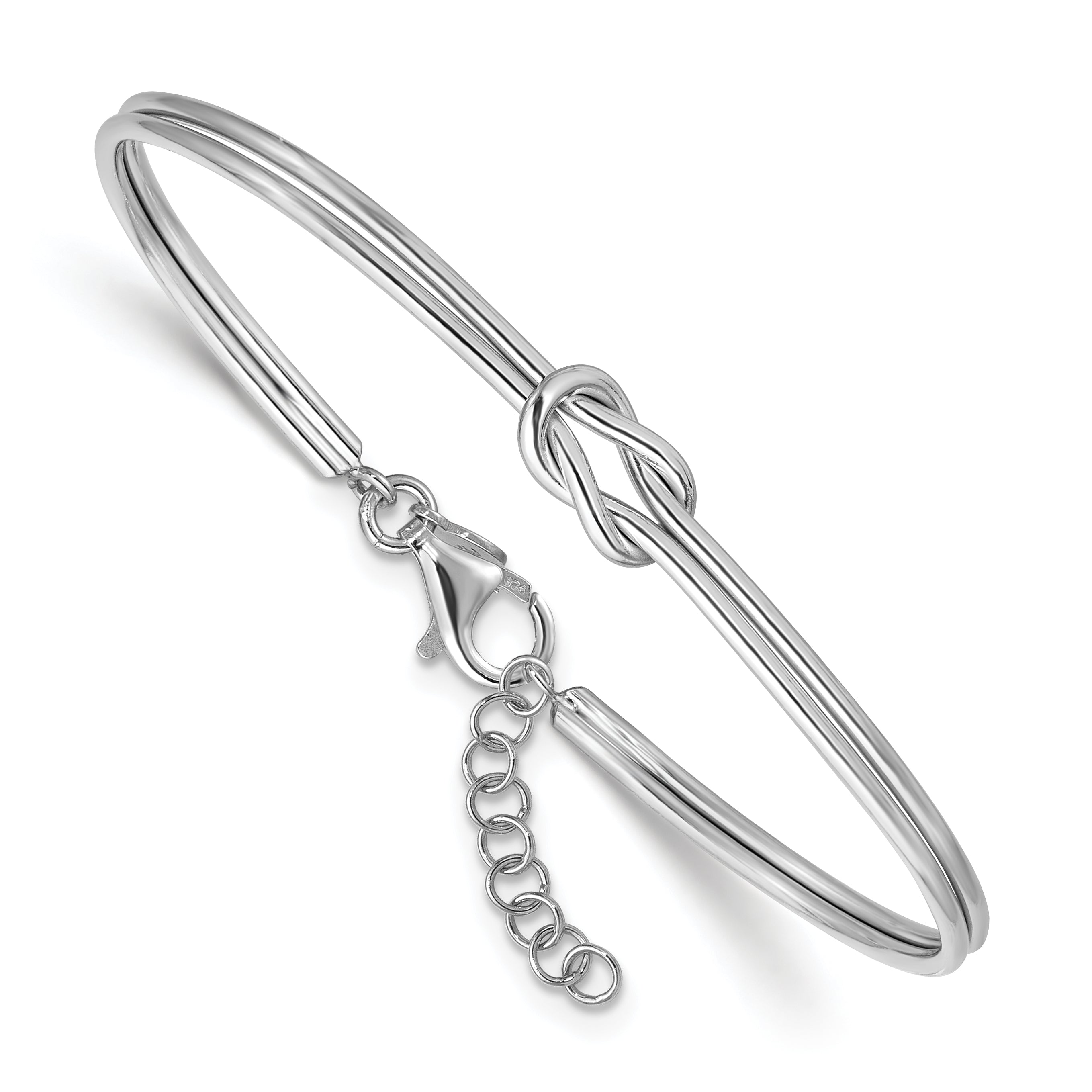 Sterling Silver RH-plated Polished Love Knot w/ 1in ext. Bangle Main image