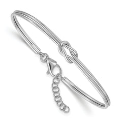 Sterling Silver RH-plated Polished Love Knot w/ 1in ext. Bangle