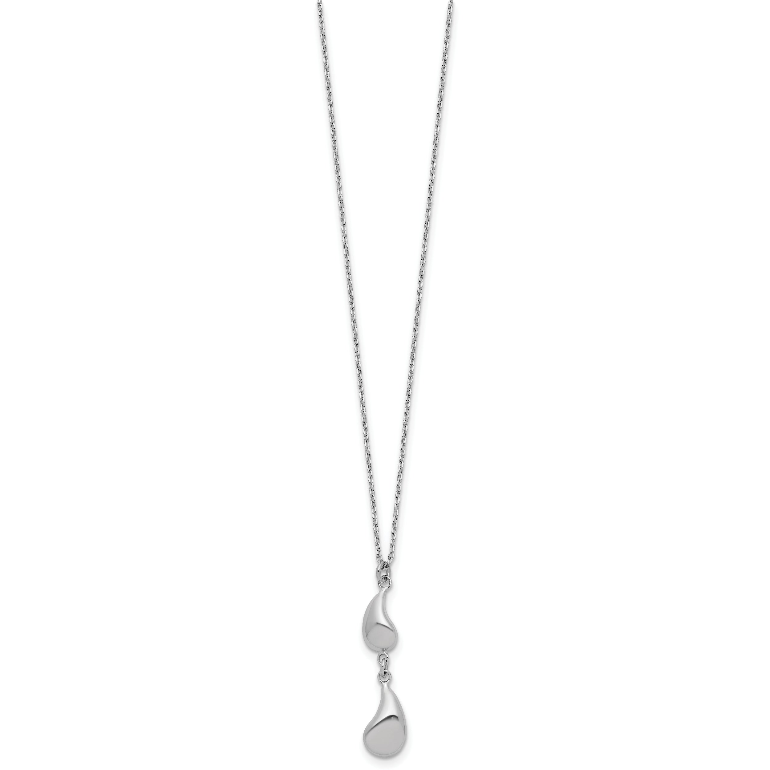 Sterling Silver RH-plated Polished Teardrop pendant w/ 2in ext. Ne
