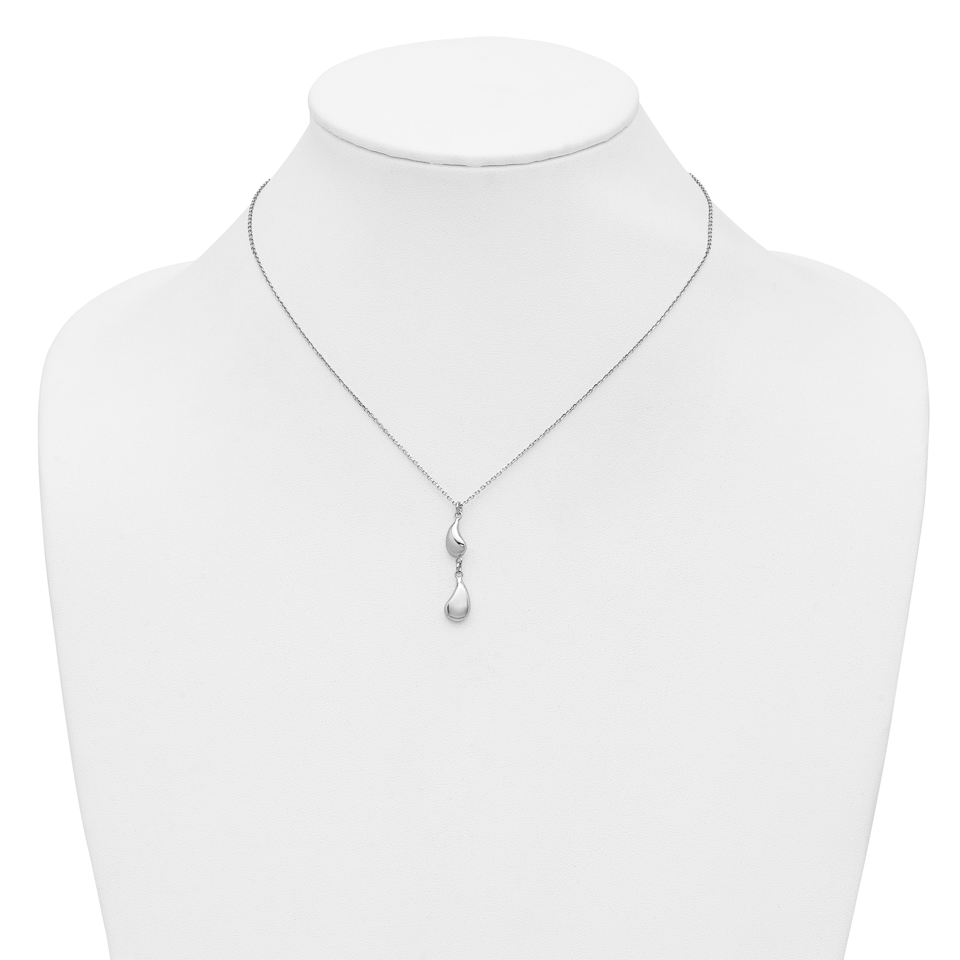 Sterling Silver RH-plated Polished Teardrop pendant w/ 2in ext. Ne
