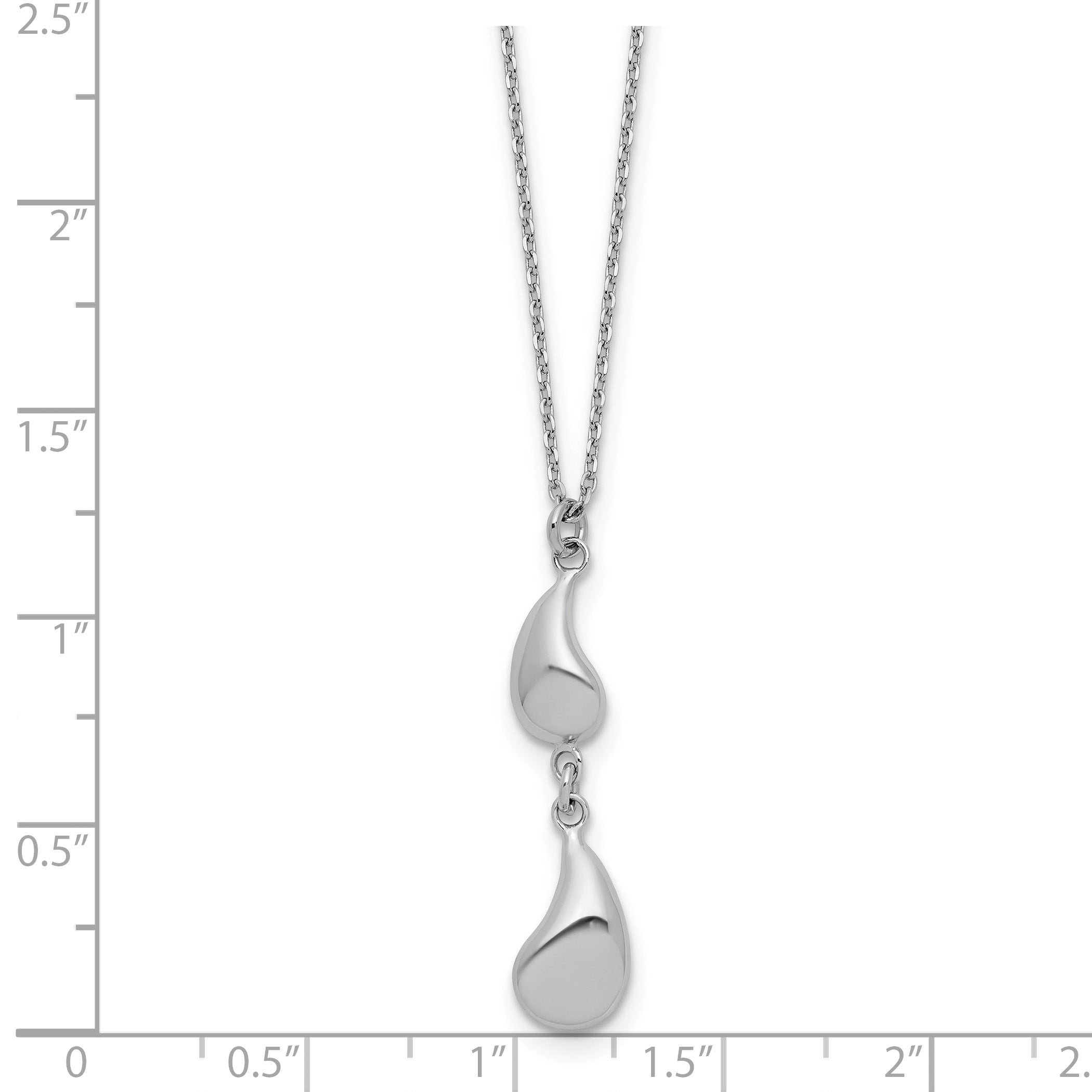 Sterling Silver RH-plated Polished Teardrop pendant w/ 2in ext. Ne