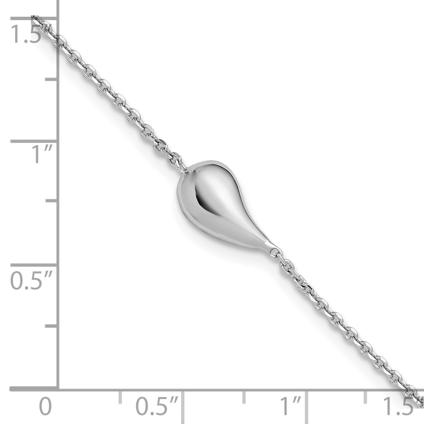 Sterling Silver RH-plated Polished Teardrop w/ 1in ext. Bracelet