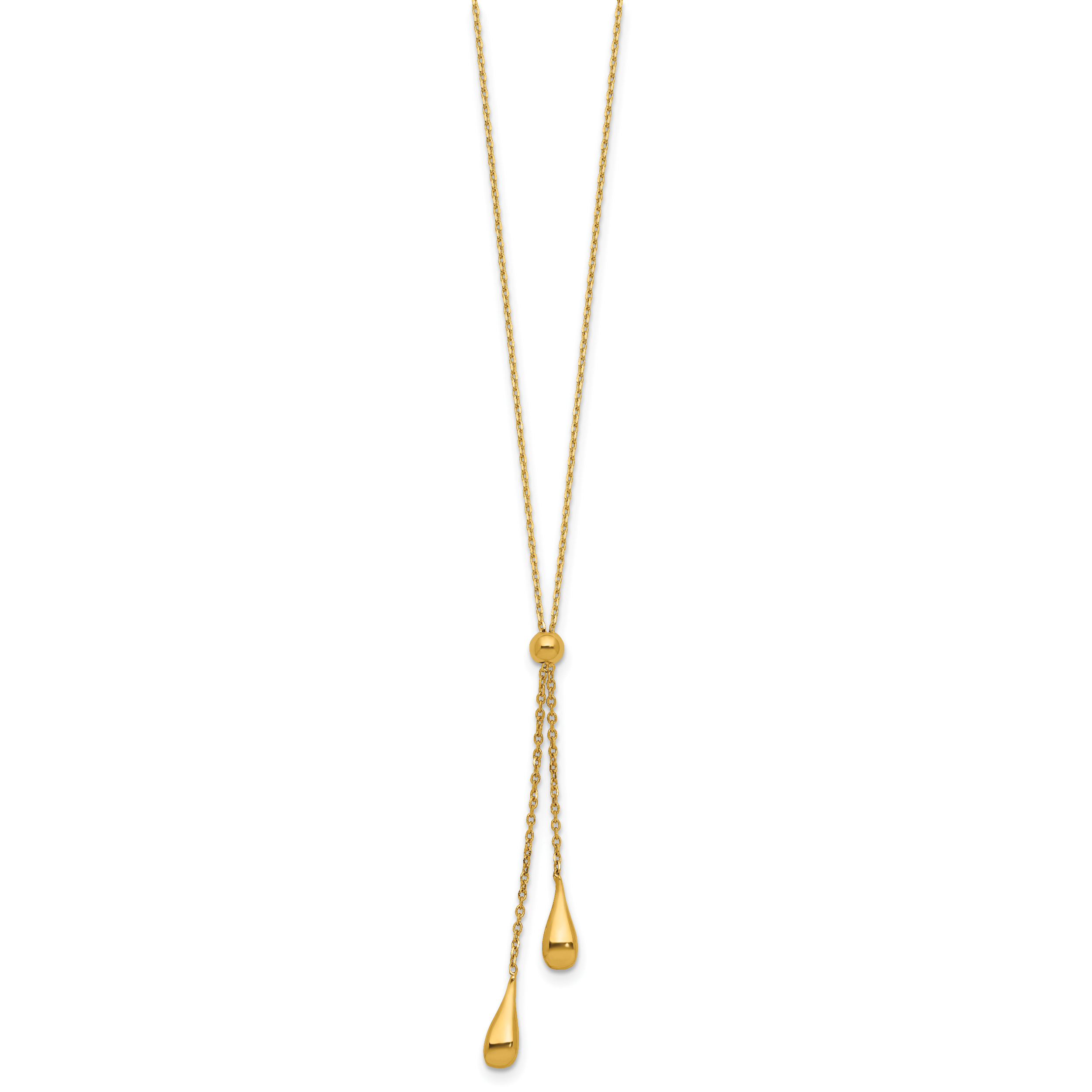 Sterling Silver Gold-tone Polished Teardrop Lariat w/ 2in ext. Nec