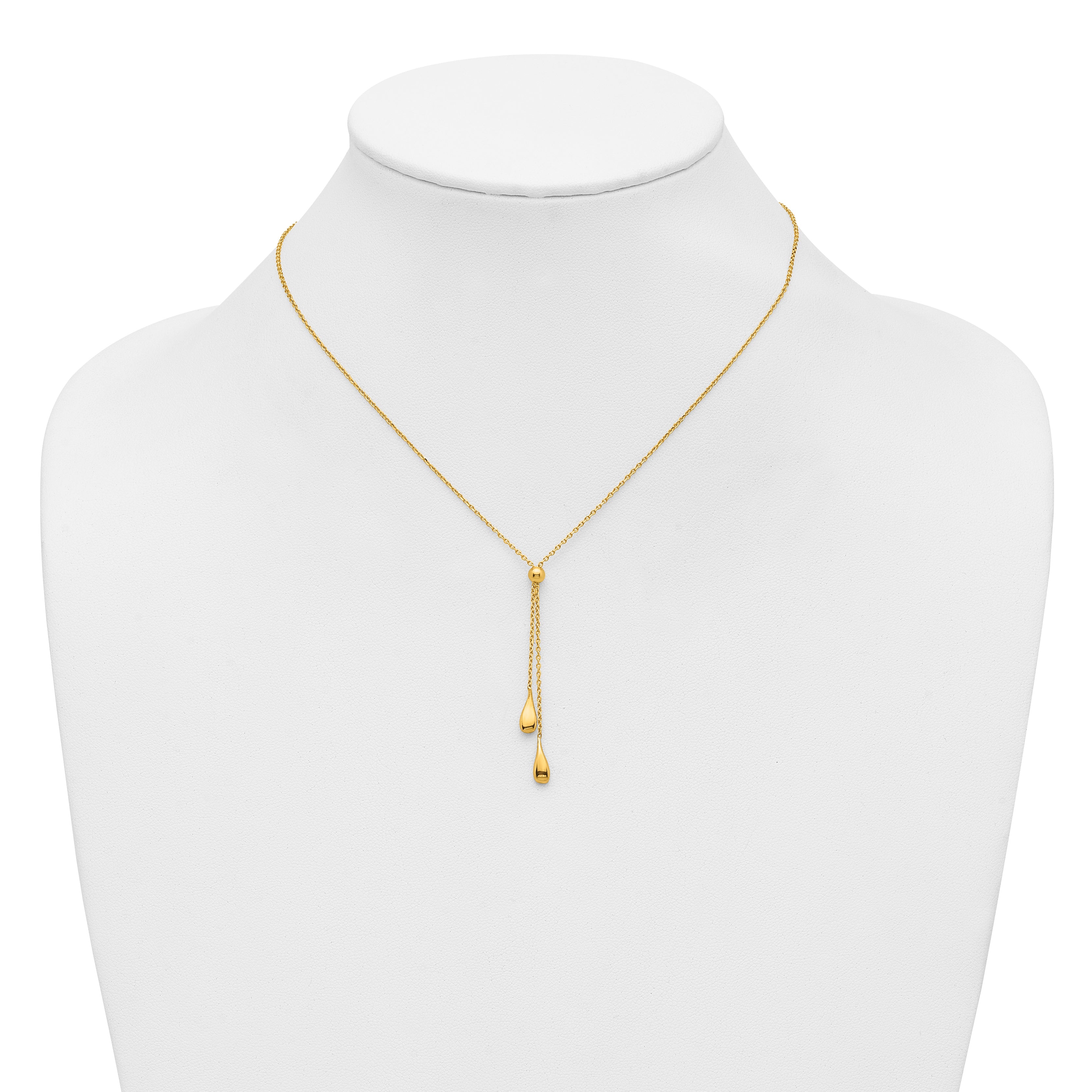 Sterling Silver Gold-tone Polished Teardrop Lariat w/ 2in ext. Nec