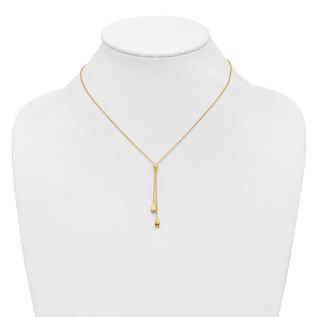 Sterling Silver Gold-tone Polished Teardrop Lariat w/ 2in ext. Nec