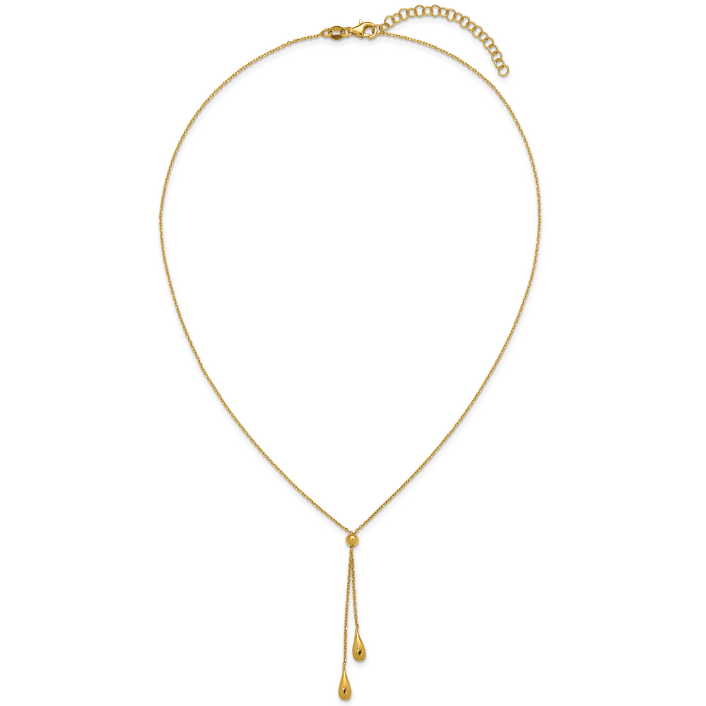 Sterling Silver Gold-tone Polished Teardrop Lariat w/ 2in ext. Nec