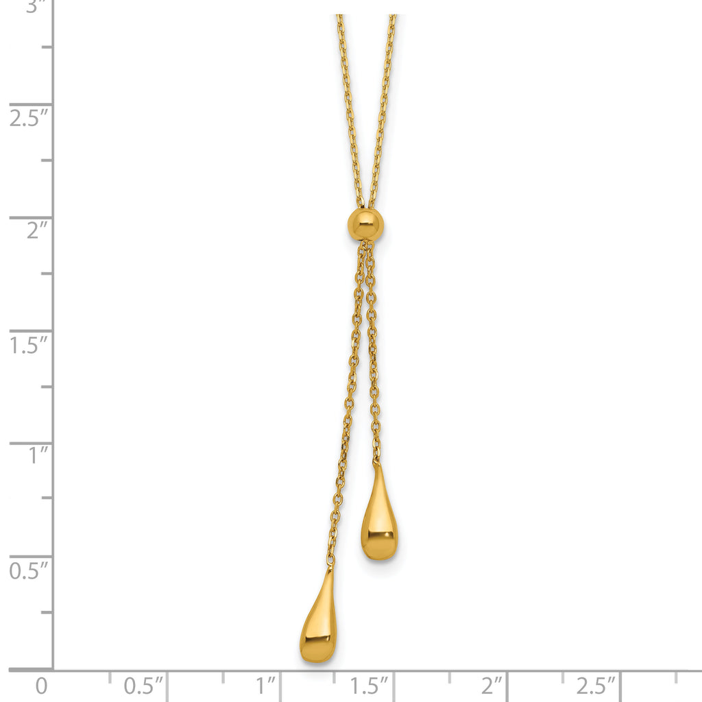 Sterling Silver Gold-tone Polished Teardrop Lariat w/ 2in ext. Nec