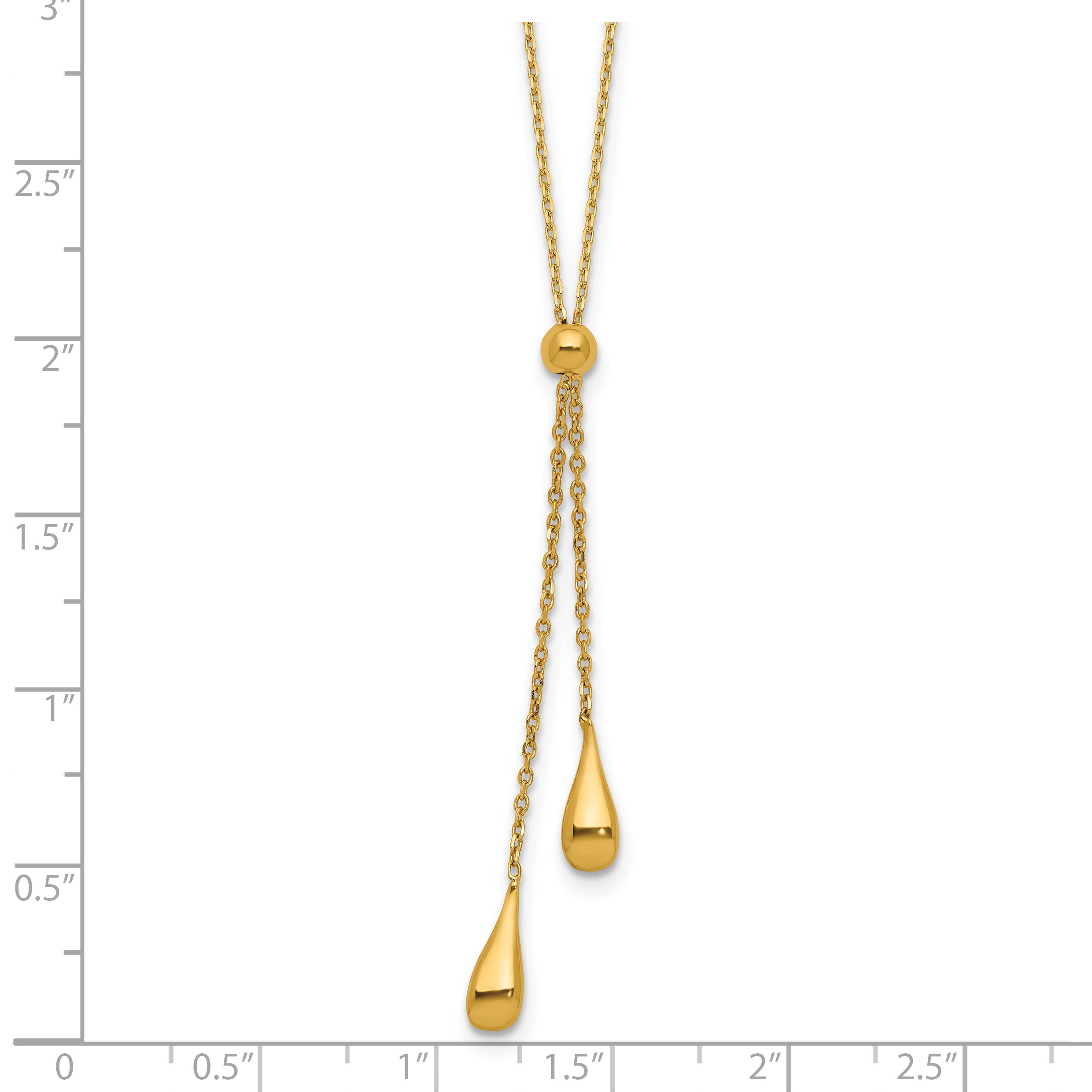 Sterling Silver Gold-tone Polished Teardrop Lariat w/ 2in ext. Nec