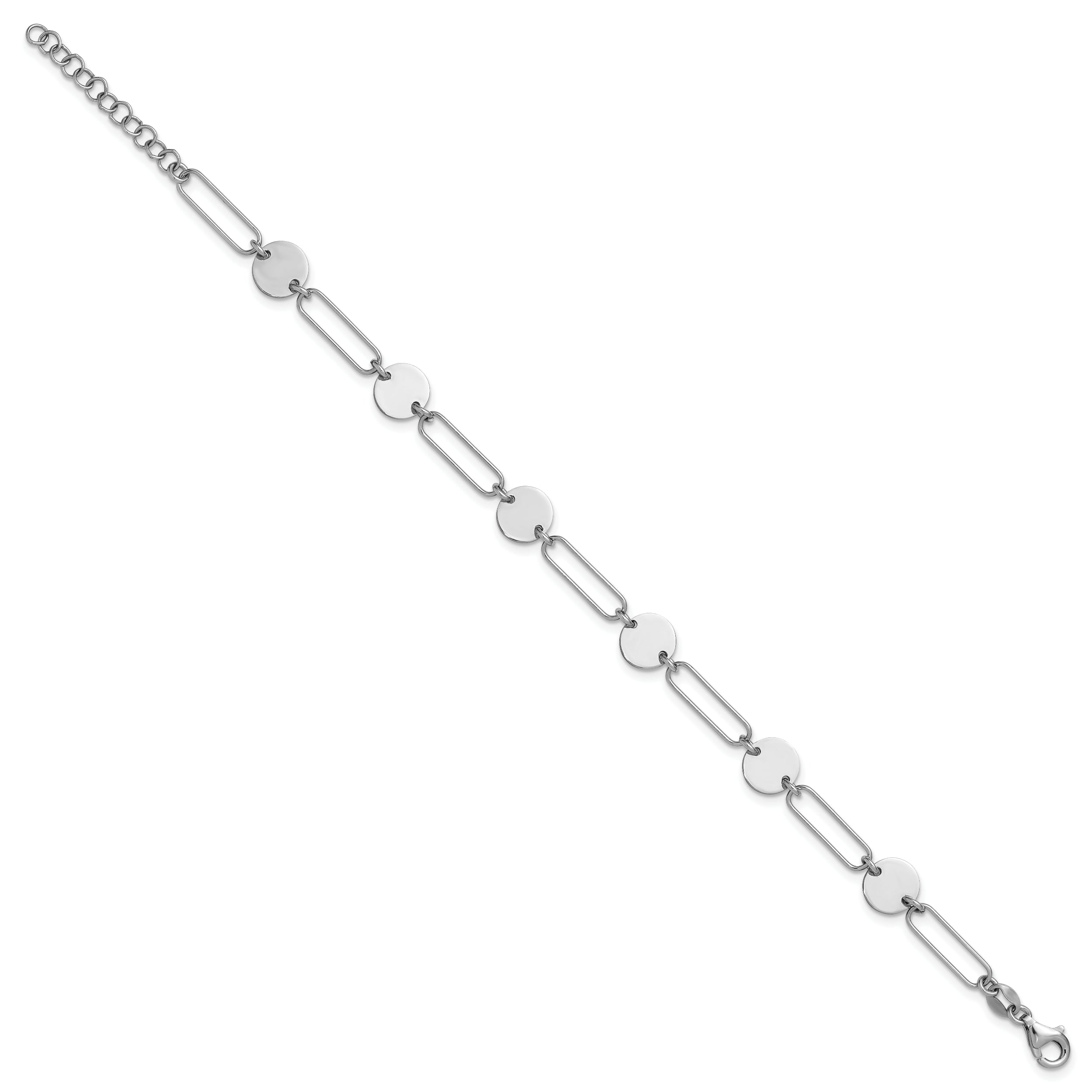 Sterling Silver RH-plated Polished Circle and Link w/ 1in ext. Bra
