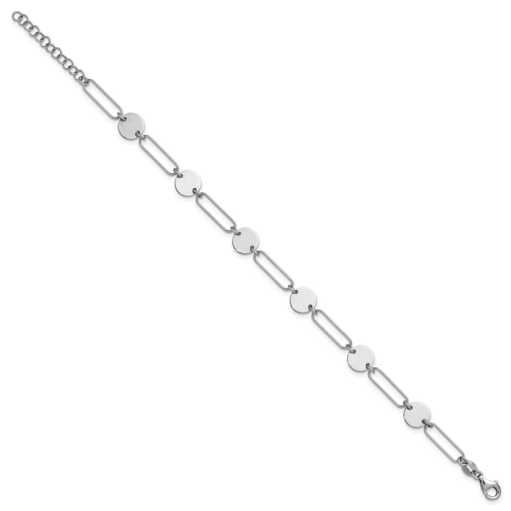 Sterling Silver RH-plated Polished Circle and Link w/ 1in ext. Bra