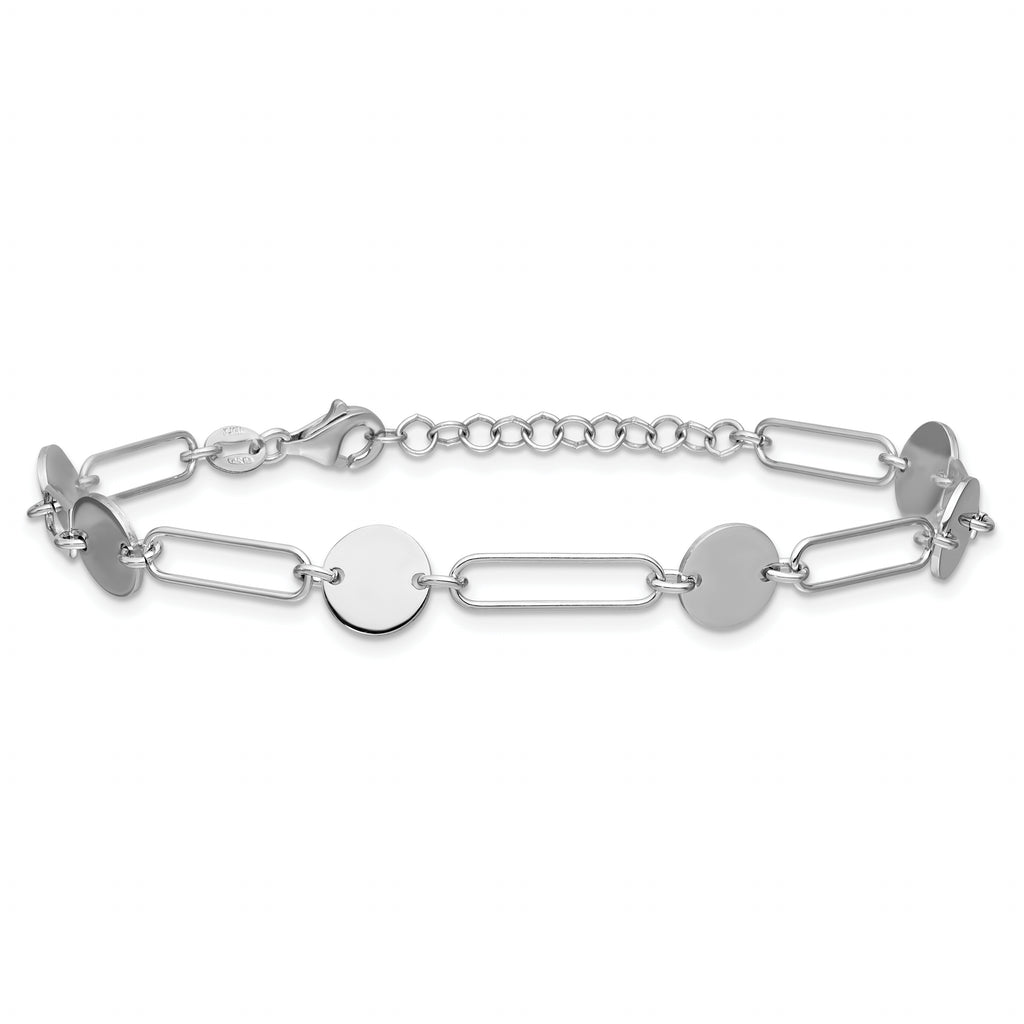 Sterling Silver RH-plated Polished Circle and Link w/ 1in ext. Bra