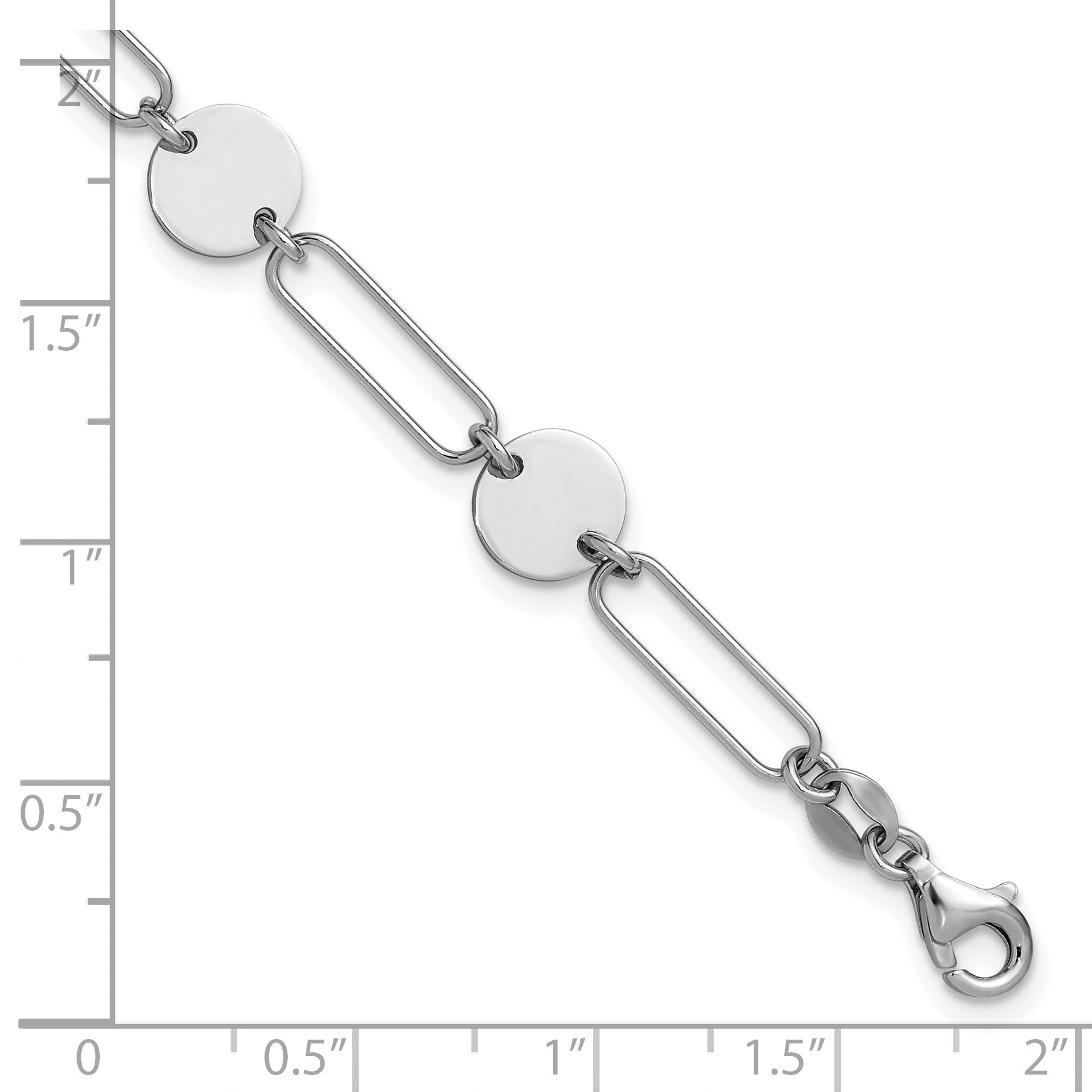 Sterling Silver RH-plated Polished Circle and Link w/ 1in ext. Bra