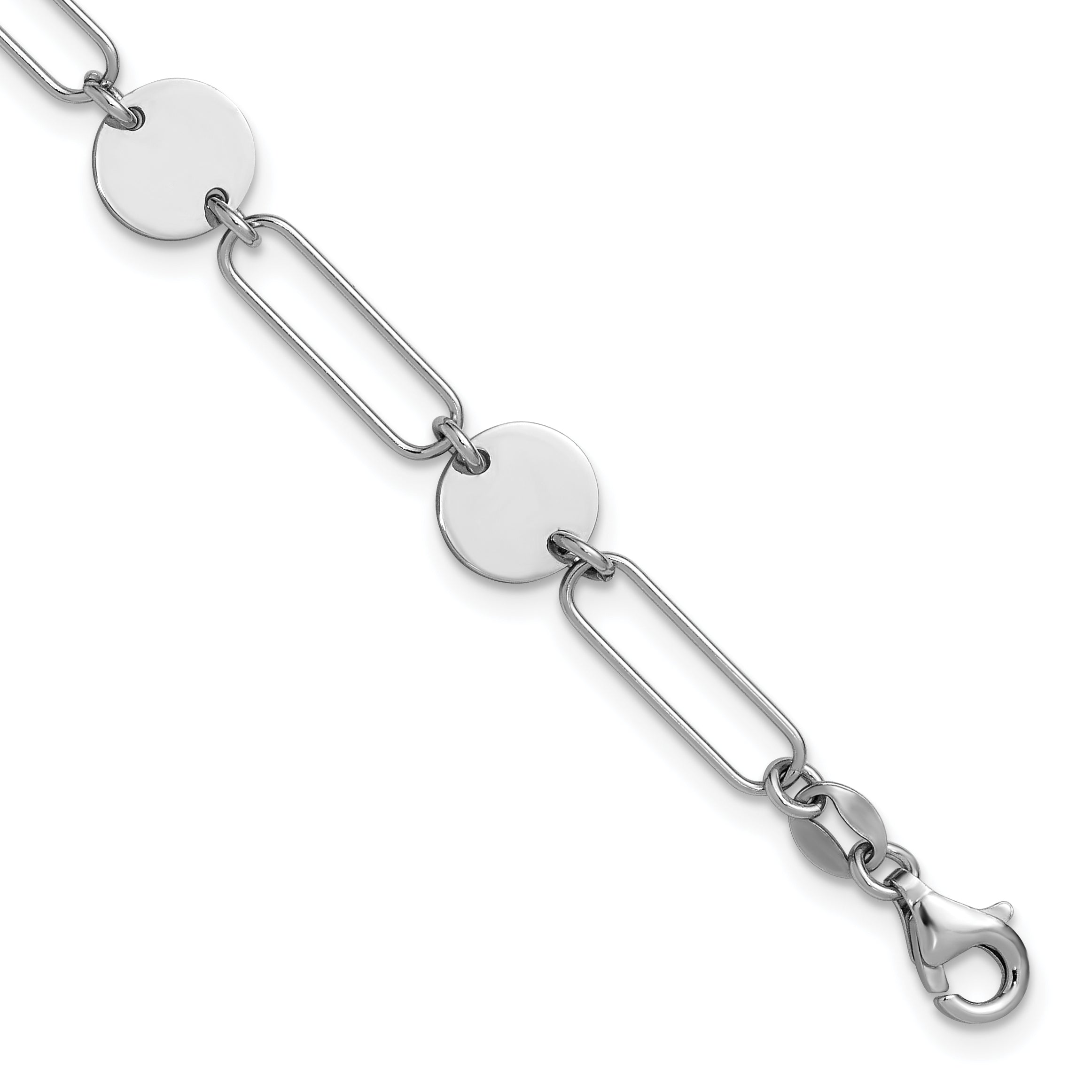 Sterling Silver RH-plated Polished Circle and Link w/ 1in ext. Bra