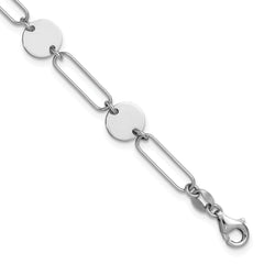 Sterling Silver RH-plated Polished Circle and Link w/ 1in ext. Bra