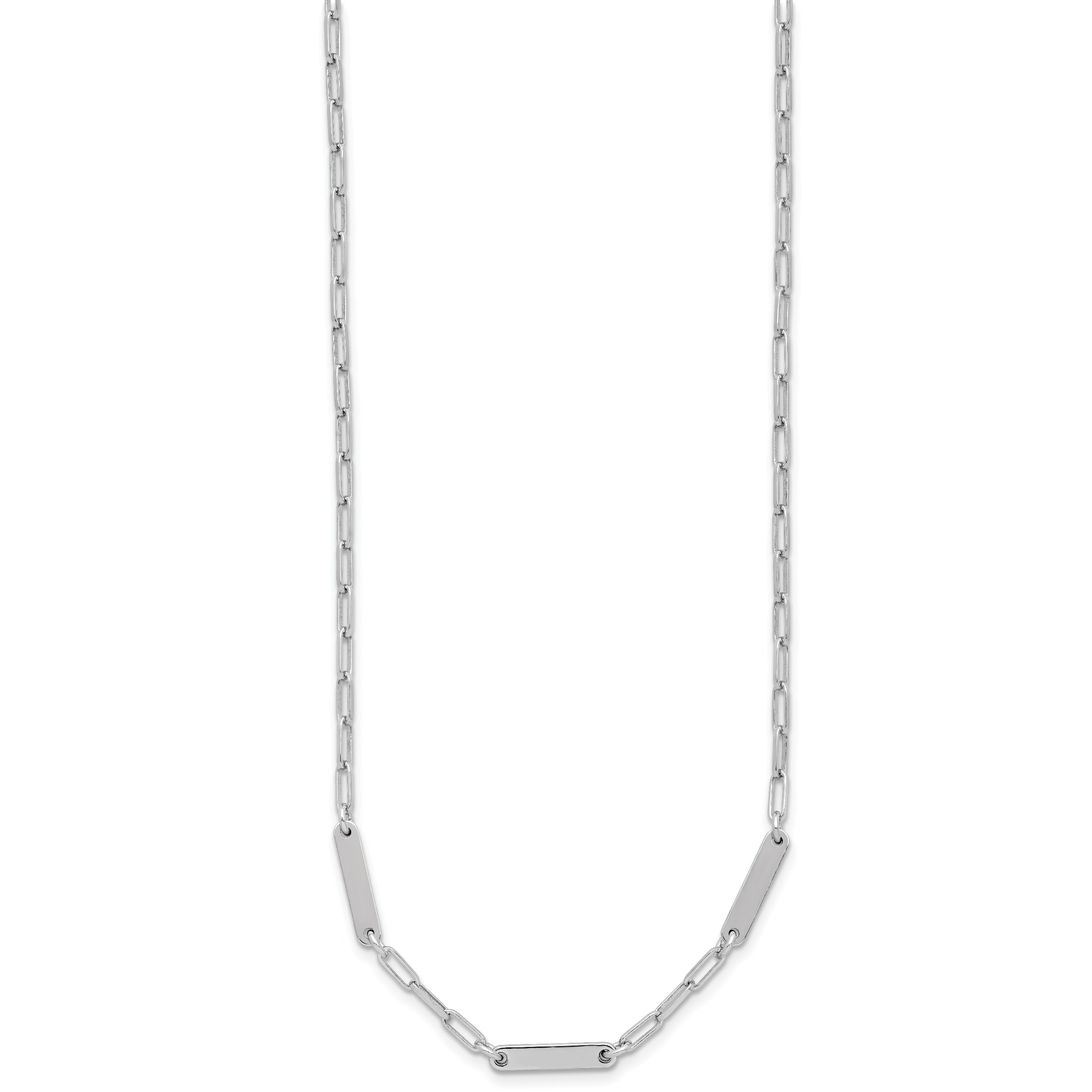 Sterling Silver RH-plated Polished Paperclip Bar w/ 2in ext. Neckl