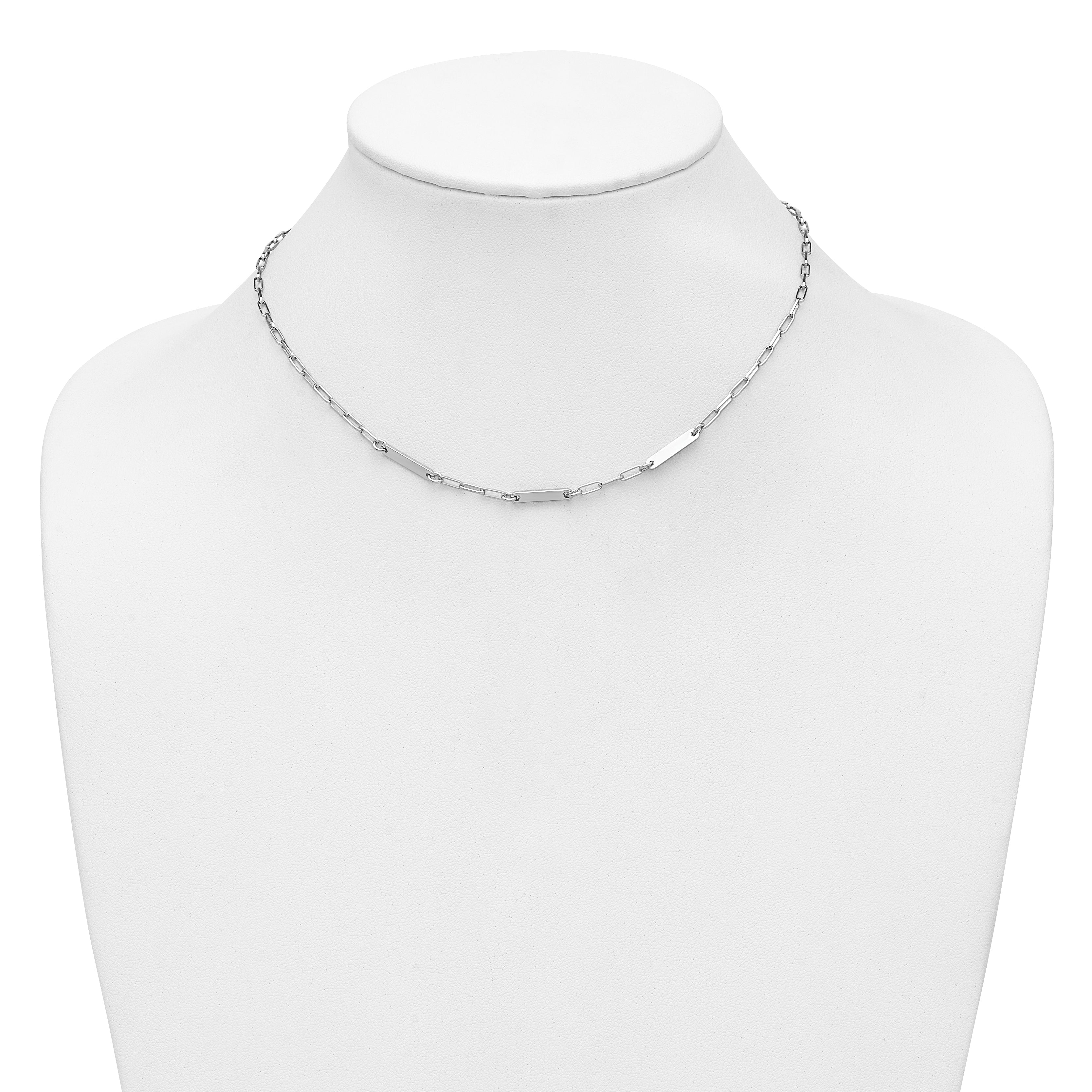 Sterling Silver RH-plated Polished Paperclip Bar w/ 2in ext. Neckl