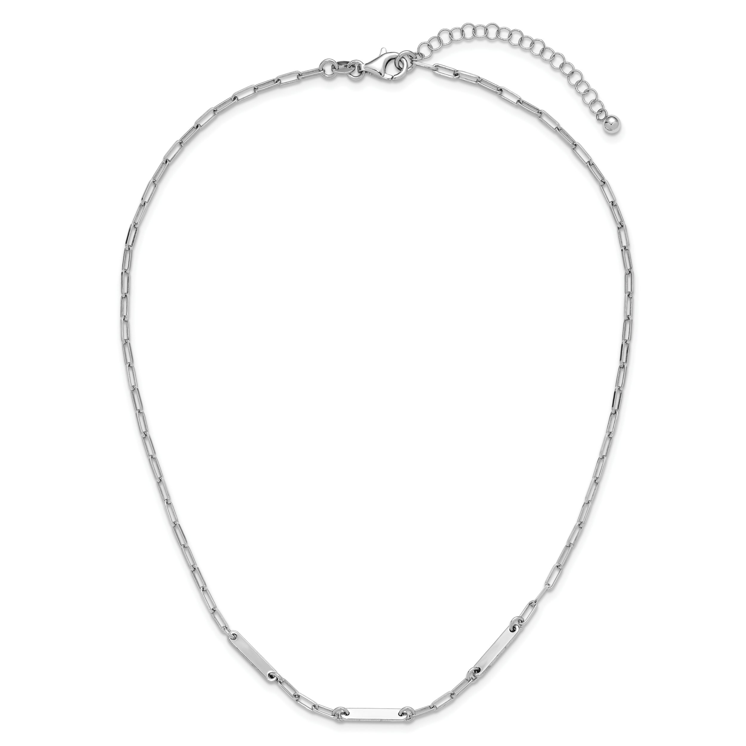 Sterling Silver RH-plated Polished Paperclip Bar w/ 2in ext. Neckl