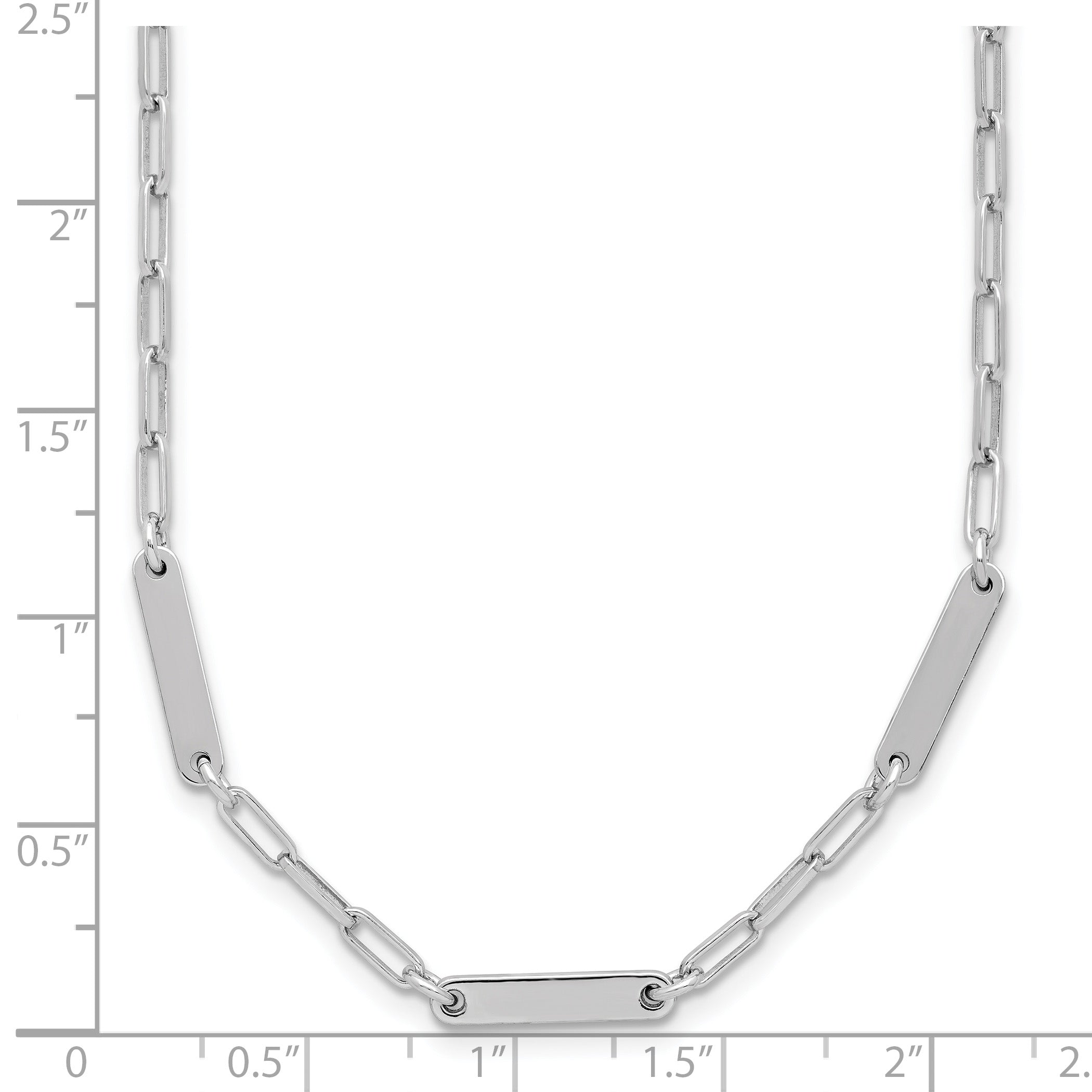 Sterling Silver RH-plated Polished Paperclip Bar w/ 2in ext. Neckl