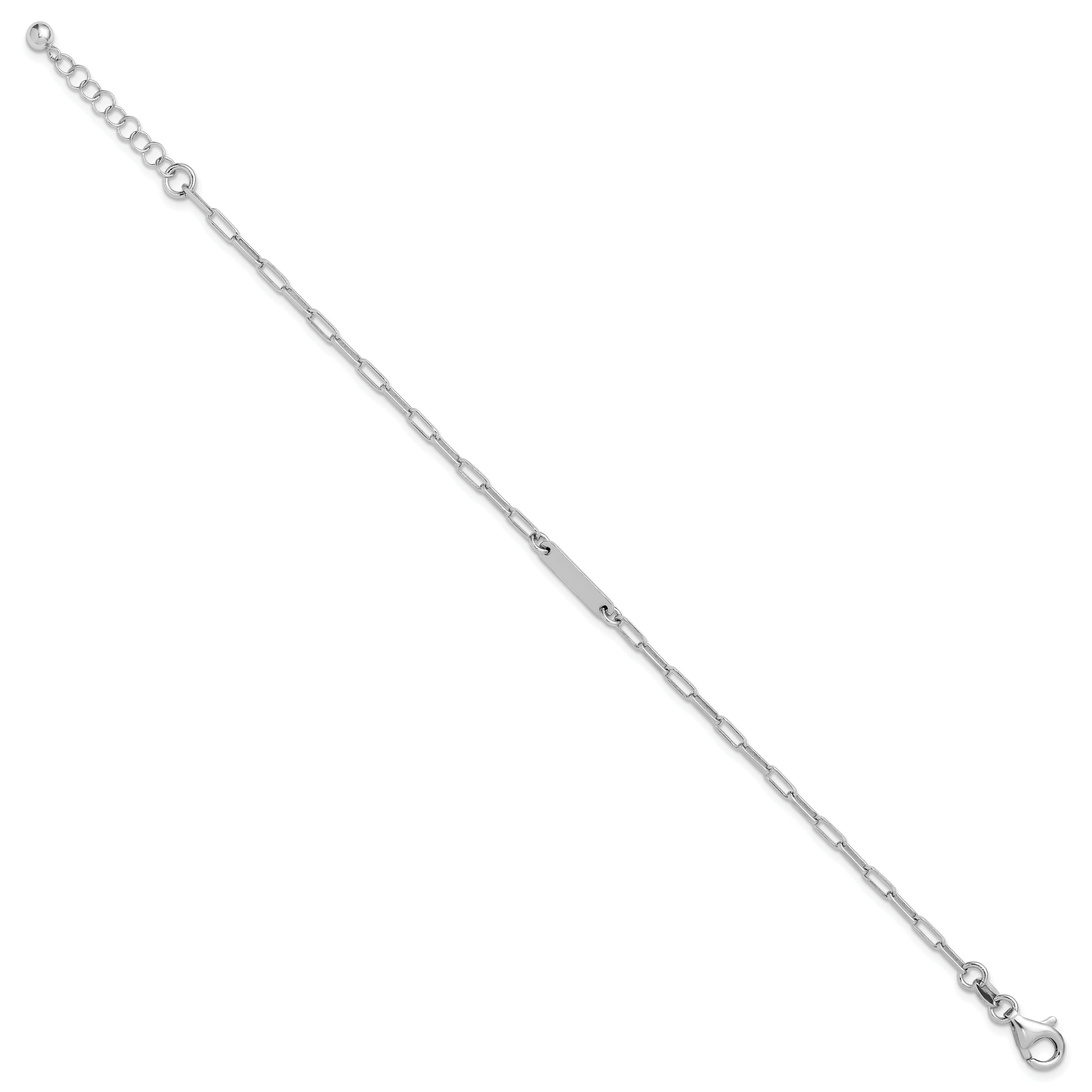 Sterling Silver RH-plated Polished Paperclip Bar w/ 1in ext. Brace